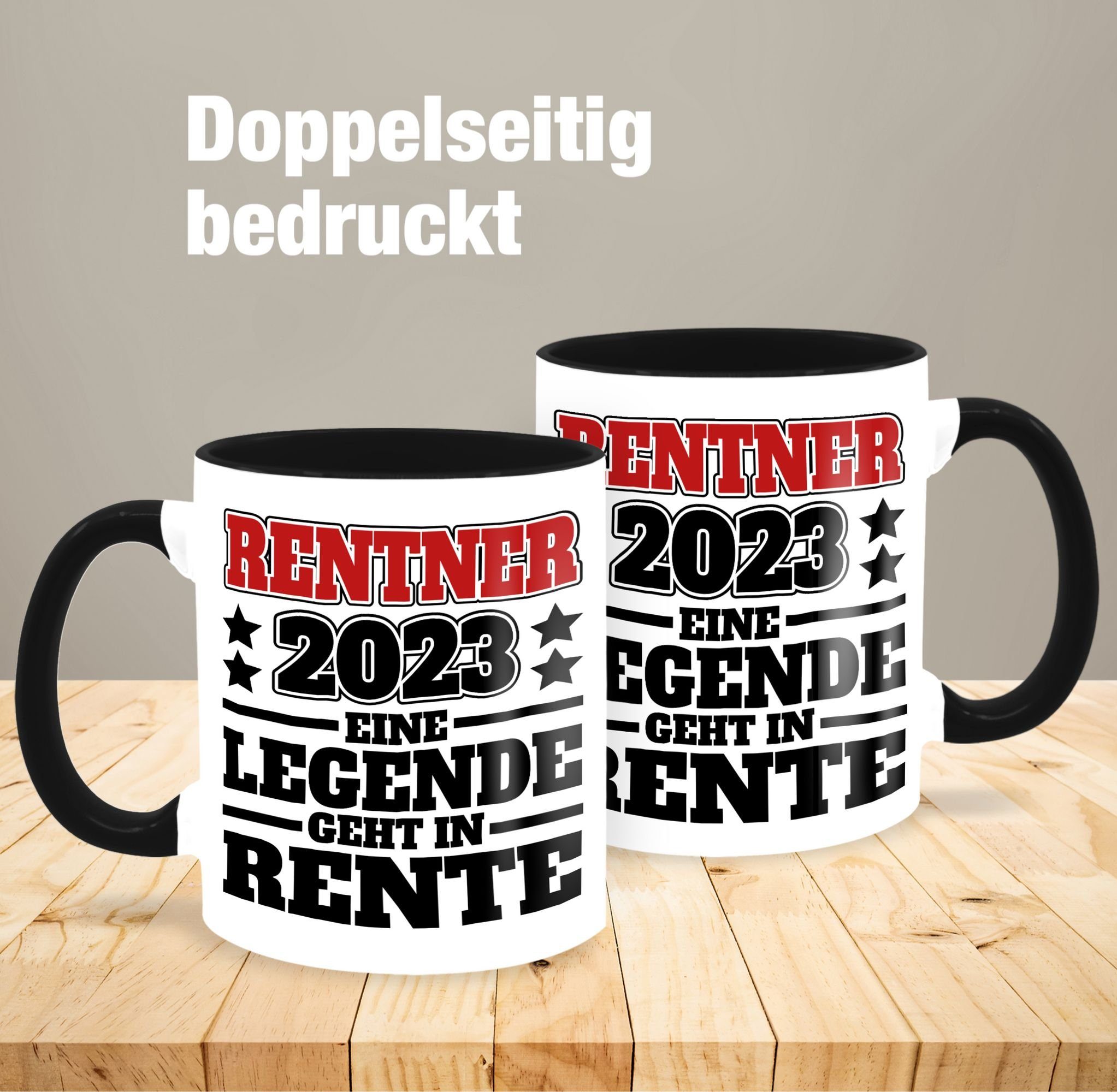 Keramik, Ruhestand 1 2023 Schwarz Legende Tasse schwarz/rot, den Eine - Geschenk geht in Shirtracer Rentner Kaffeetasse Rente