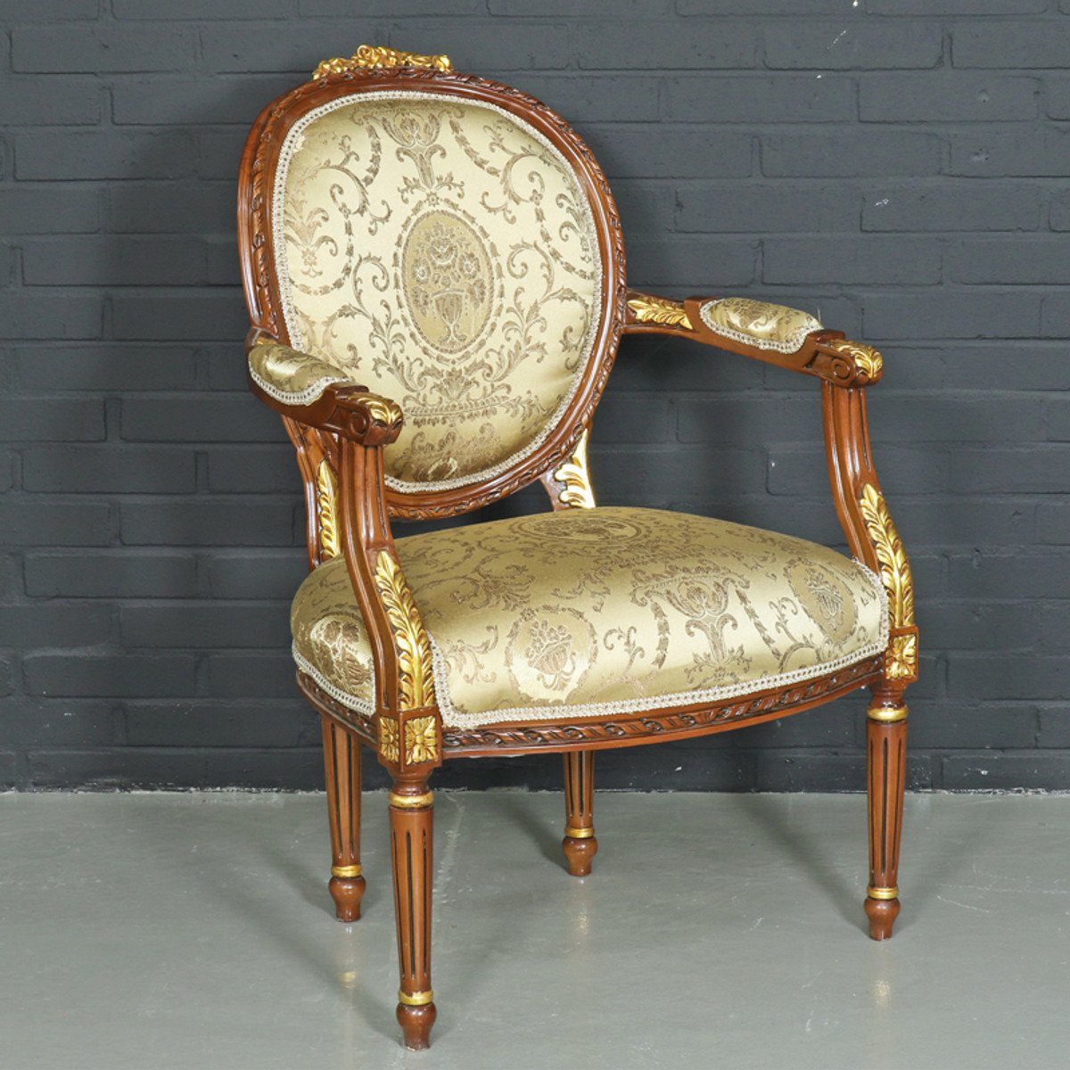 Casa Padrino Besucherstuhl Barock Salon Stuhl Ludwig XV mit Armlehnen 65 x 65 x H. 100 cm - Antikstil Stuhl