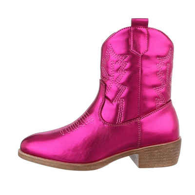 Ital-Design Kinder Cowboyboots Western Stiefelette Blockabsatz Stiefeletten in Pink