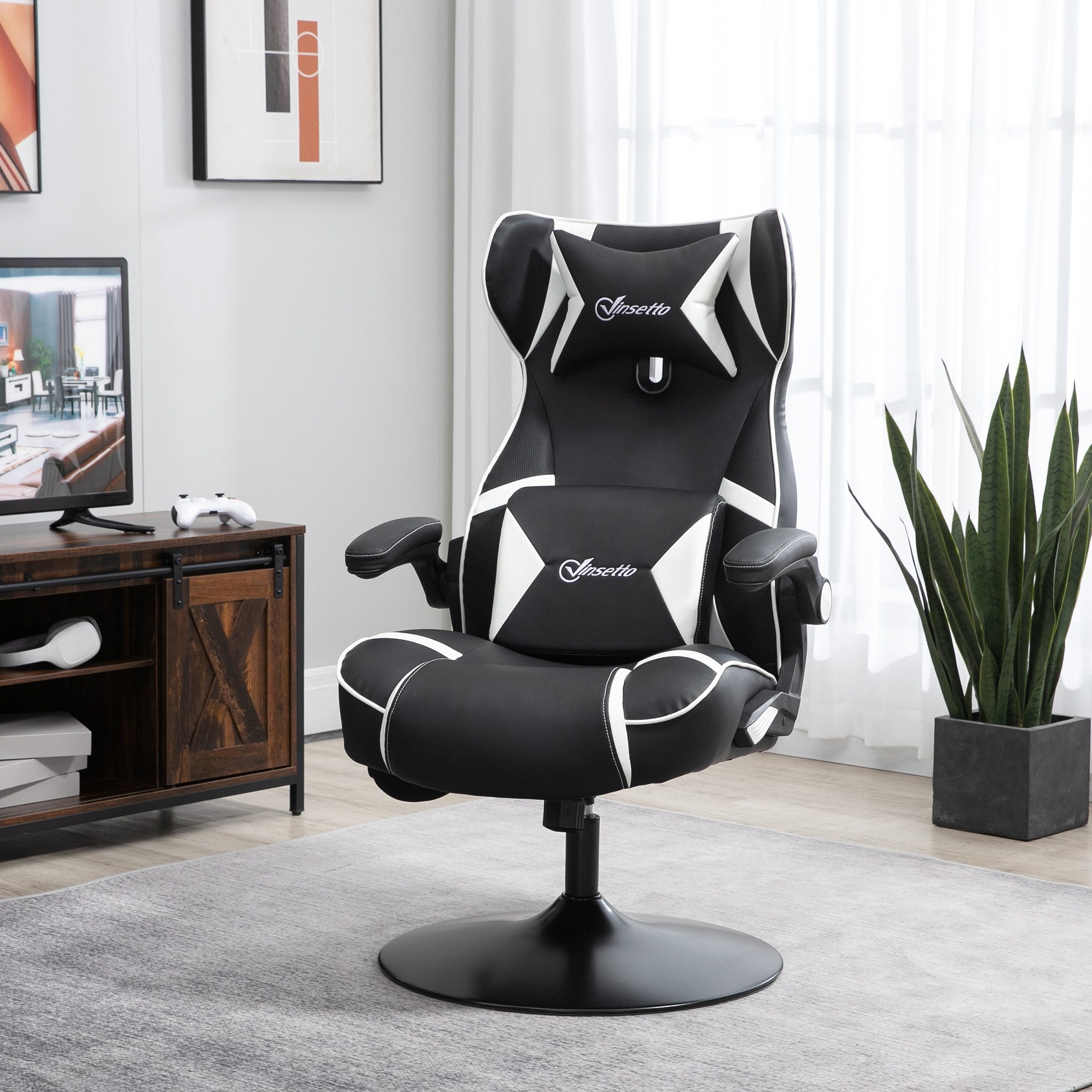 Vinsetto Schreibtischstuhl Gaming Stuhl ergonomischer Bürostuhl höhenverstellbar Kunstleder (PC-Stuhl, 1 St), Weiß+Schwarz 69 x 73 x 112-118 cm