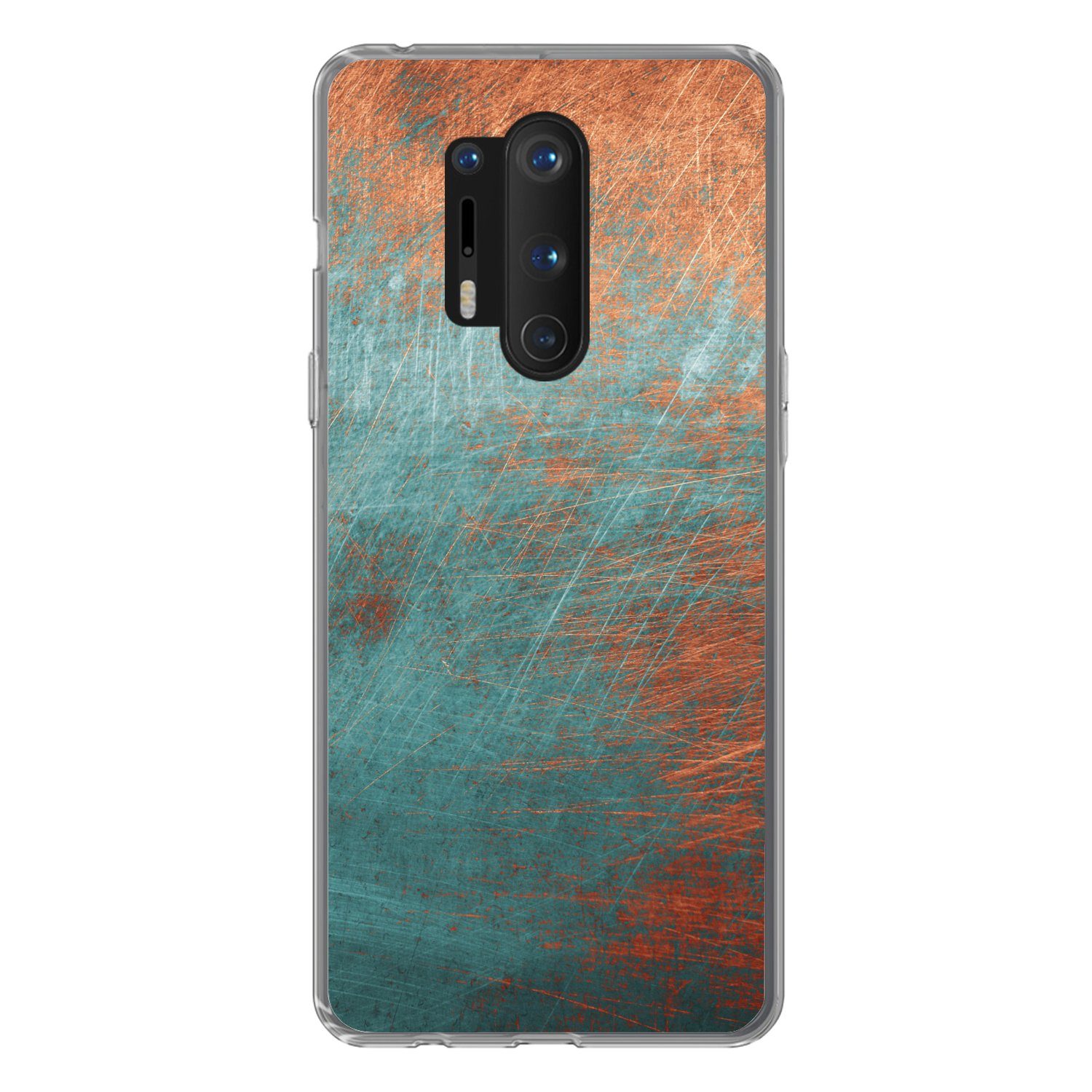 MuchoWow Handyhülle für OnePlus 8 Pro Metall - Rost - Bronze - Blau - Abstrakt - Struktur, Phone Case, Silikon, Schutzhülle Dünn