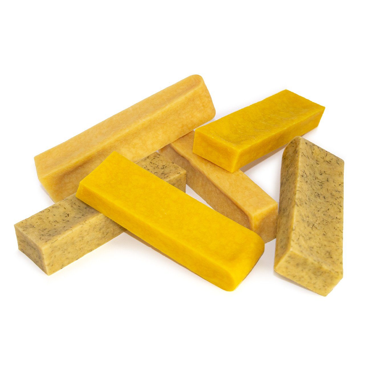 Larsson Farm Kauspielzeug Hunde Kaukäse 3 Geschmacksrichtungen, (Größe S, 30-50g, 6-tlg), Probier- & Geschenkset für Hunde, Kaustange Kauknochen