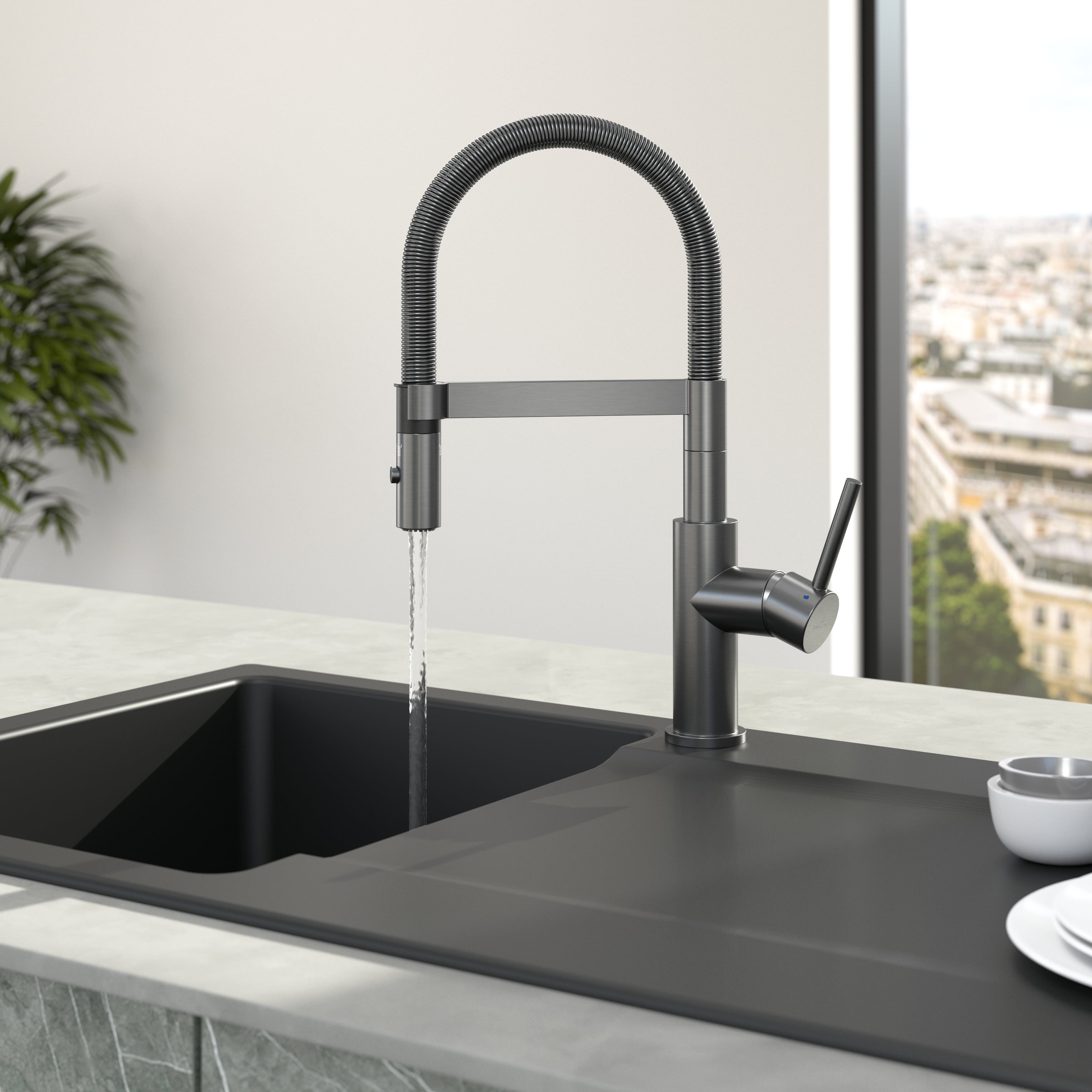 Villeroy & Boch Küchenarmatur Steel Expert Compact (Schwenkbarer Auslauf) Umschaltfunktion und schwenkbarem Auslauf, Spültischarmatur