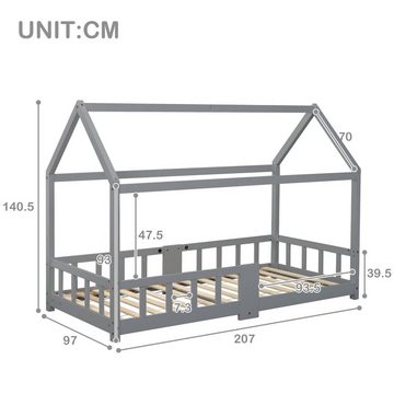 BlingBin Hausbett Kinderbett (1-tlg., mit Reißbrett, Rausfallschutz, 90 x 200 cm), Kiefernholz, Grau, (ohne Matratze)