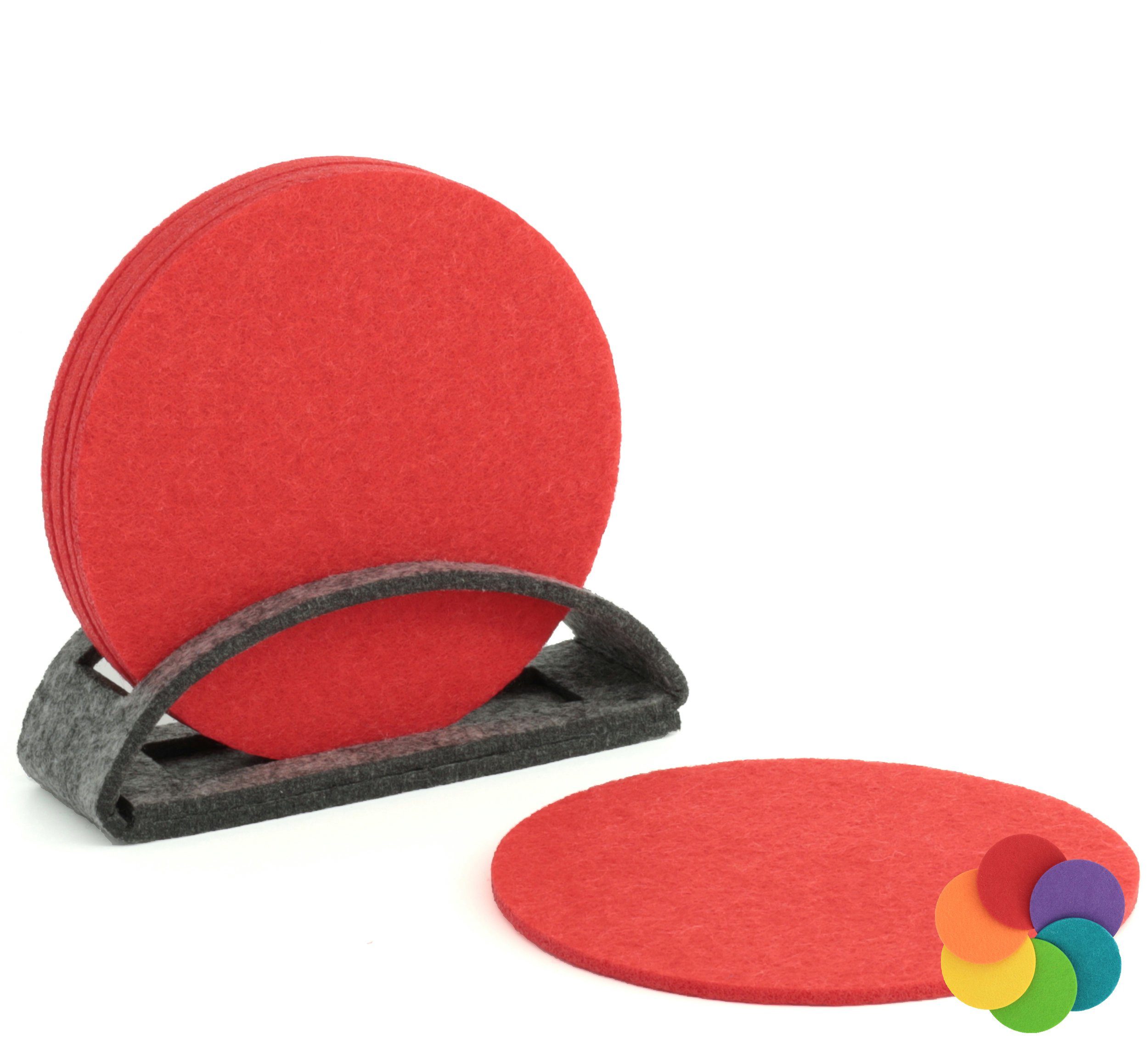 BIASTO Getränkeuntersetzer 6er Set Rot Filz-Untersetzer 10cm + Aufbewahrung, Zubehör für Gläser, Vasen, Tassen, Teller, Tische, Gläser, Weingläser, Cocktails, Flaschen, Schalen, Tischdeko, Set, Abmessung BxHxT: ca. 10x10x4cm, Hergestellt in Deutschland