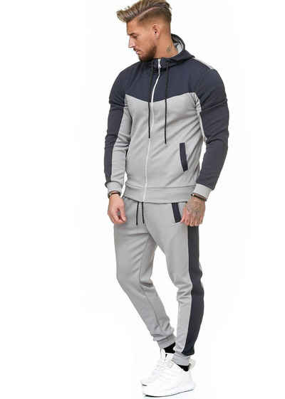 L.gonline Freizeitanzug Herren Trainingsanzug, Jogginganzug mit Kapuzenjacke 0986 (Kapuzenjacke mit Reißverschluss, Hose, 2-tlg), Fitness Freizeit Casual