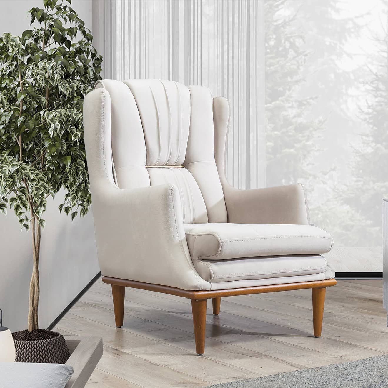 JVmoebel Ohrensessel Moderner weißer Designer-Sessel aus Kunstleder mit Holzfüßen (Packung, 1-St., 1x nur Sessel), Made in Europa