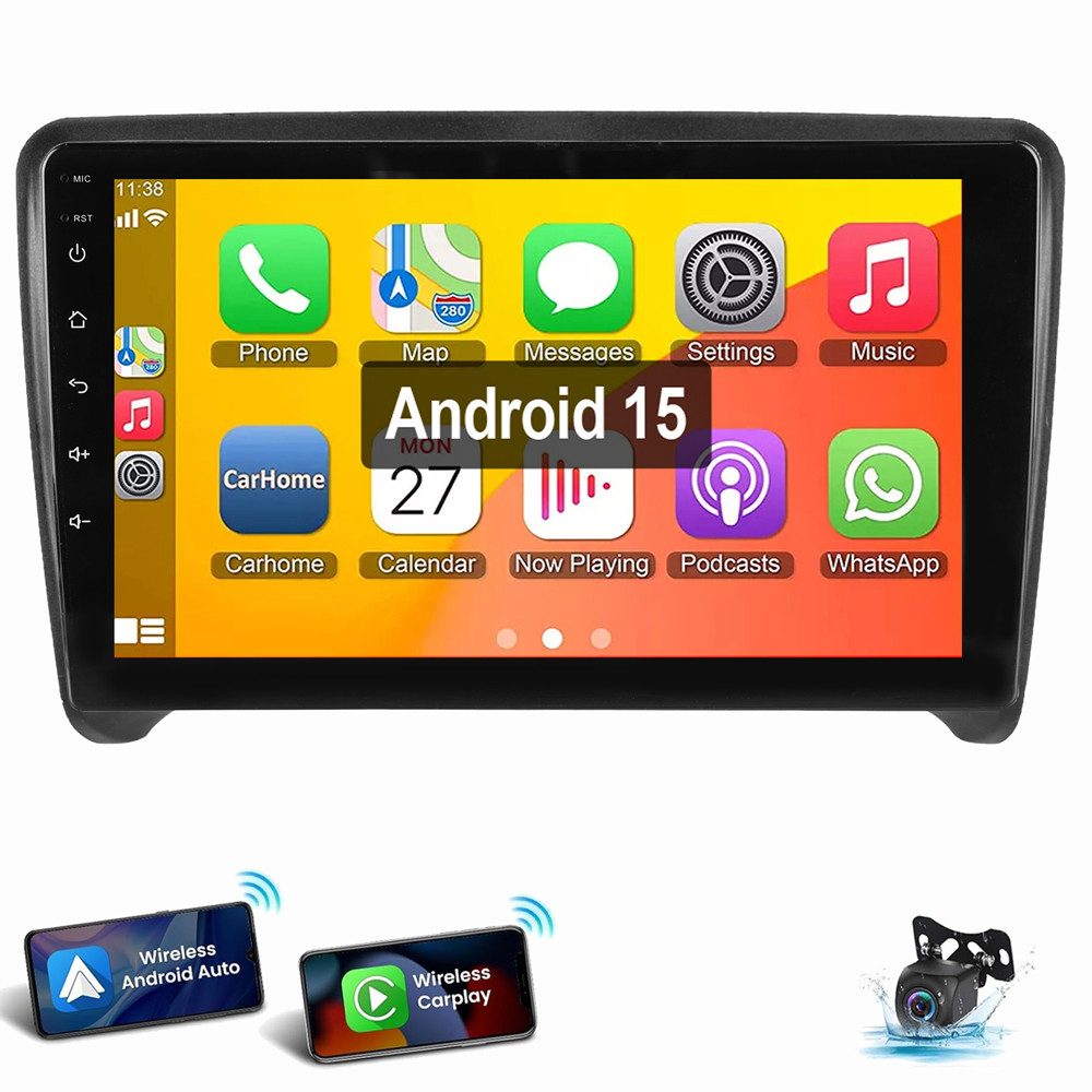 ESSGOO Für Audi TT 8J 2006-2014 Android 15 GPS Navi FM AM Autoradio (RDS, Digitalradio (DAB), FM, AM, 2 DIN Carplay Bluetooth Navigationsgeräte Rückfahrkamera (optional)
