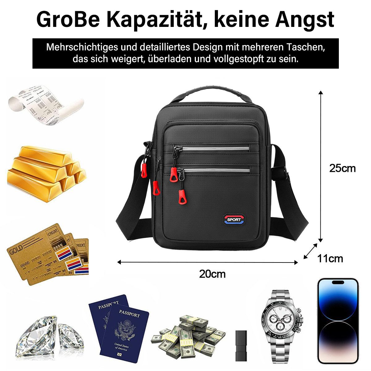 MOPUEA Umhängetasche Herren Multifunktionale Schultertasche mit Großer Kapazität (Kompatibel mit stilvollen minimalistischen, Brusttasche für Radfahren und Arbe – Bild 5 von 5