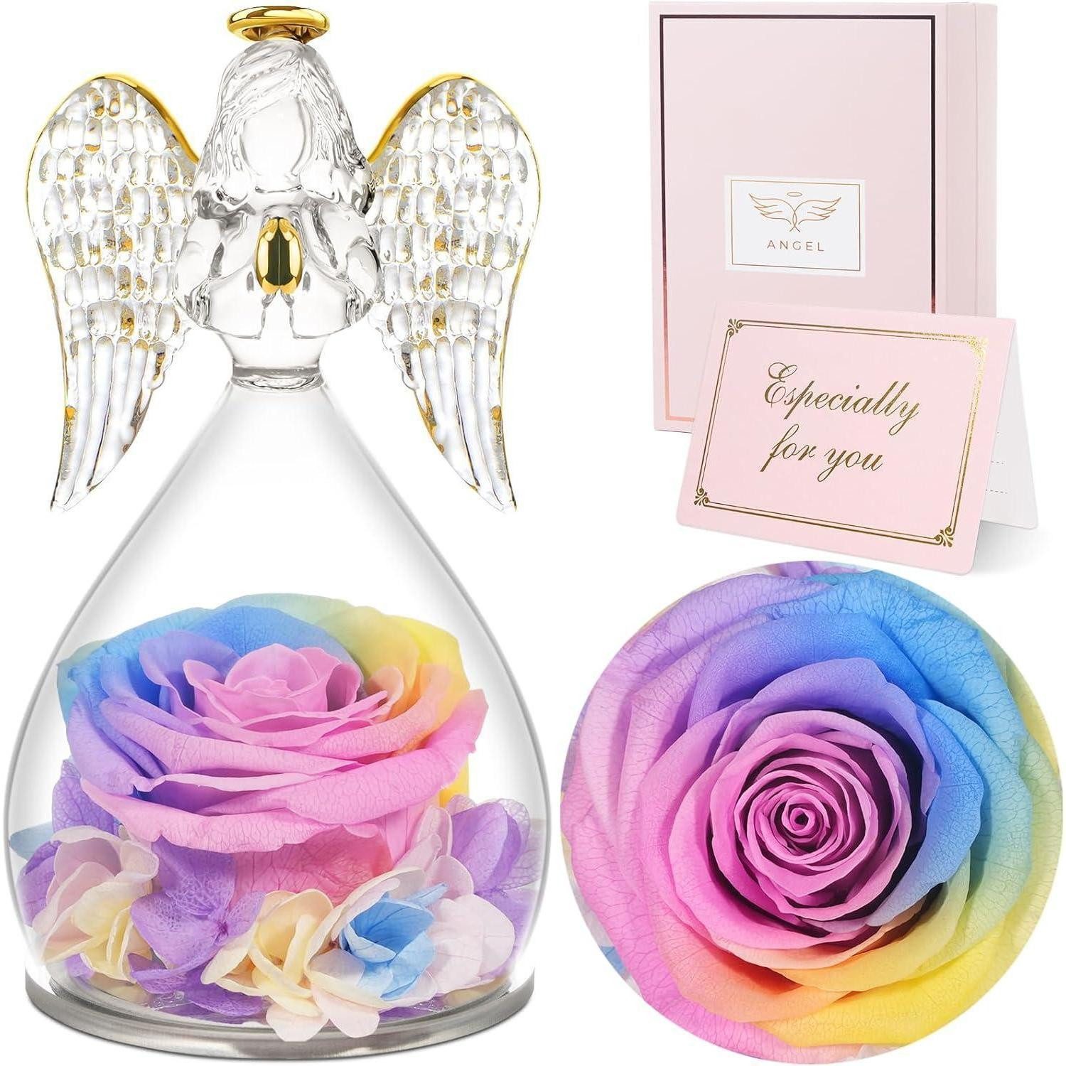 Sunia Geschenkbox Ewige Rose Engel Figur Geschenk Mama Muttertag Handgefertigte Blume