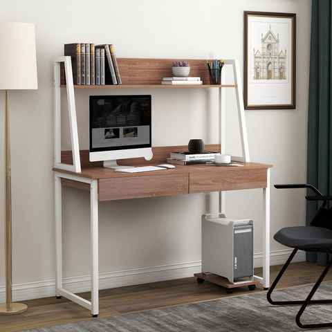 Merax Regal-Schreibtisch WriteF, Schreibtisch Arbeitstisch aus Holz mit Ablage und 2 Schubladen