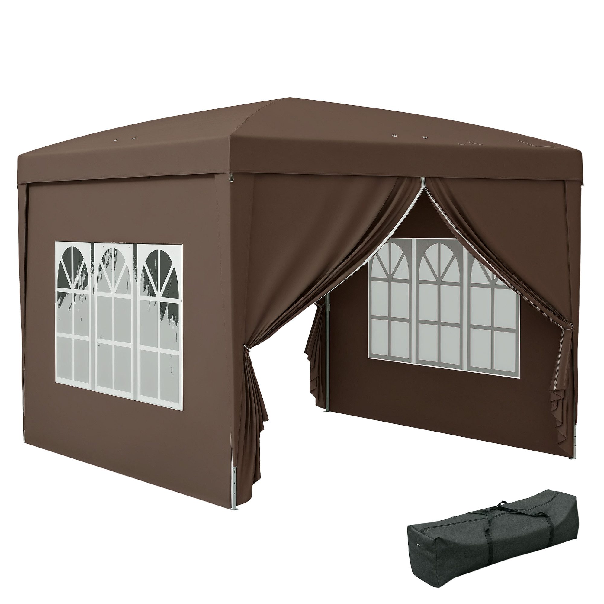 Outsunny Faltpavillon 3x3m, wasserabweisend stabil winterfest, UV Schutz 50+, faltbar, mit 4 Seitenteilen, (Pop-up Pavillon, Partyzelt), mit 4 Seitenteilen, Tasche, für Camping, Garten, Kaffee