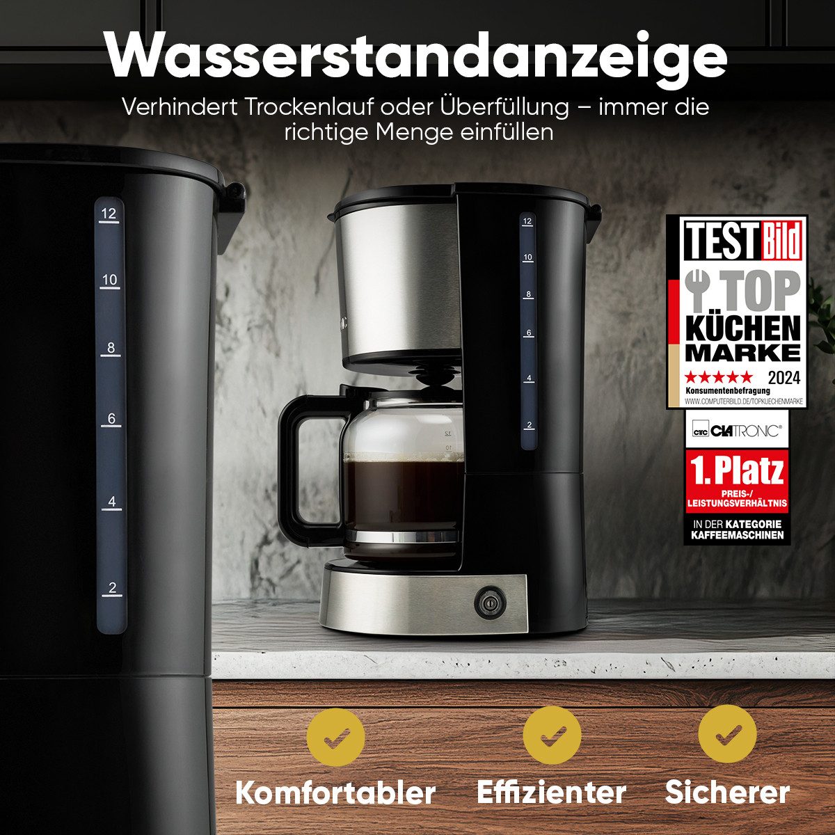CLATRONIC Filterkaffeemaschine KA 3808, Filterkaffeemaschine, für 12 - 14 Tassen Kaffee