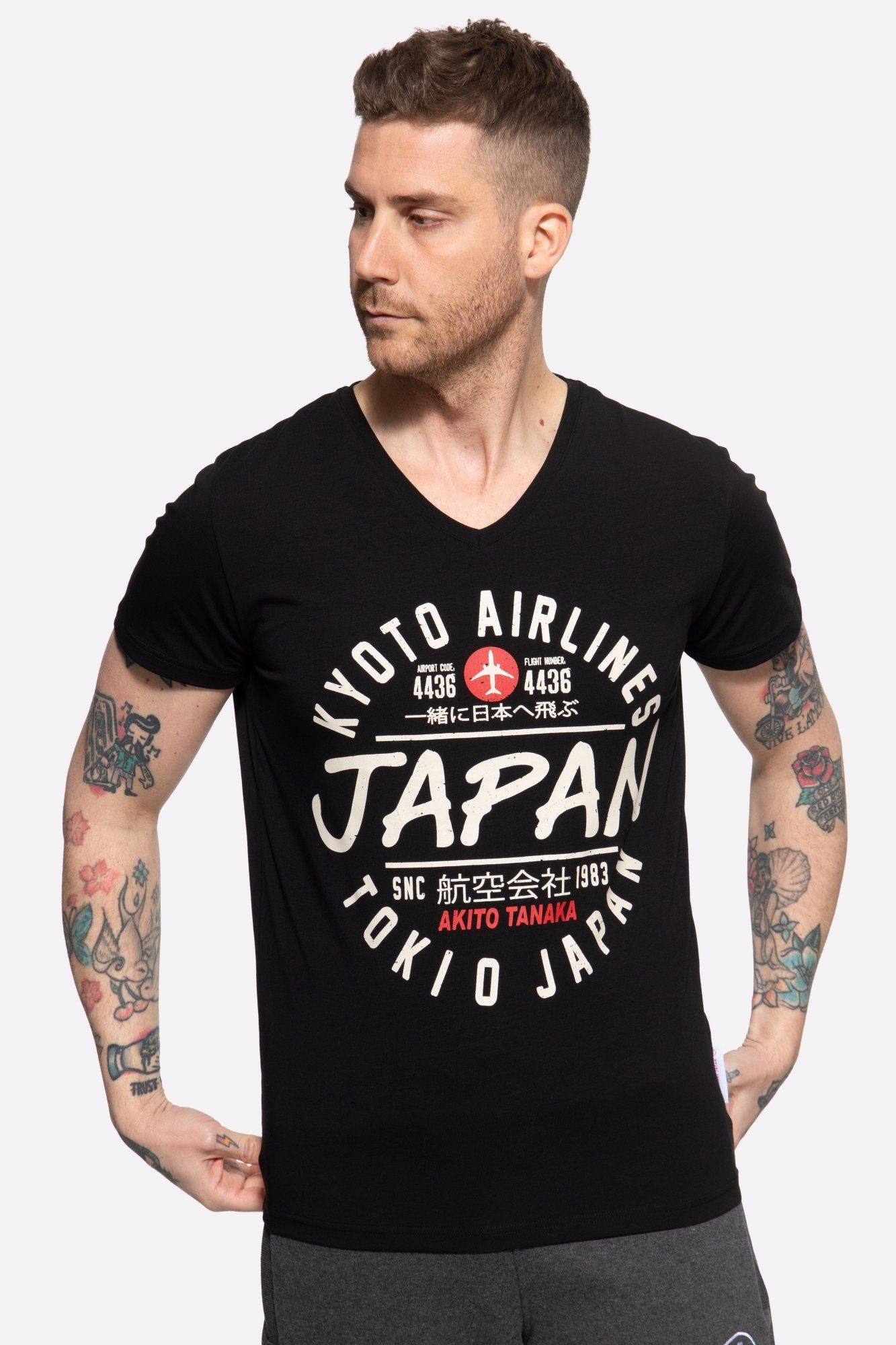 Akito Tanaka T-Shirt Flight mit legerem Frontprint schwarz