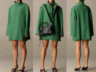 Balenciaga Wollmantel BALENCIAGA A Shape Pattern Houndstooth Coat Mantel A-line Jacke Jacket