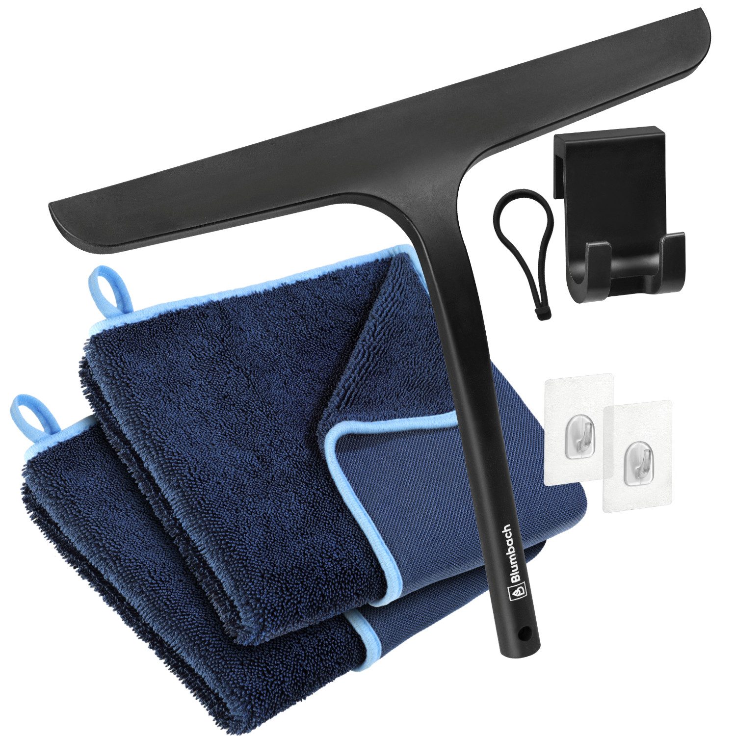 Blumbach Duschabzieher - Silikon Abzieher mit Edelstahlkern, elastisches Wischblatt 28 cm, (Abzieher Dusche mit 2 Halterungen), Premium Duschabzieher 28 cm