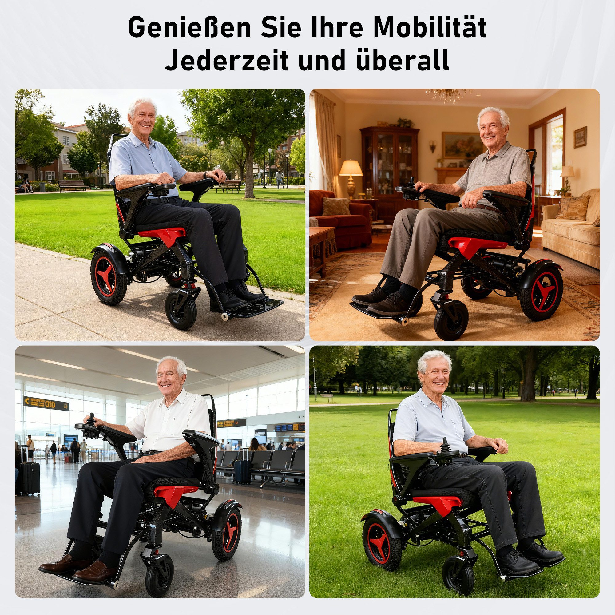 Vankel Elektrorollstuhl Kohlefaser, Elektrisch Faltbar Leicht bis 150KG, 40 km, 20AH, 2x250W, 6,00 km/h E-Rollstuhl