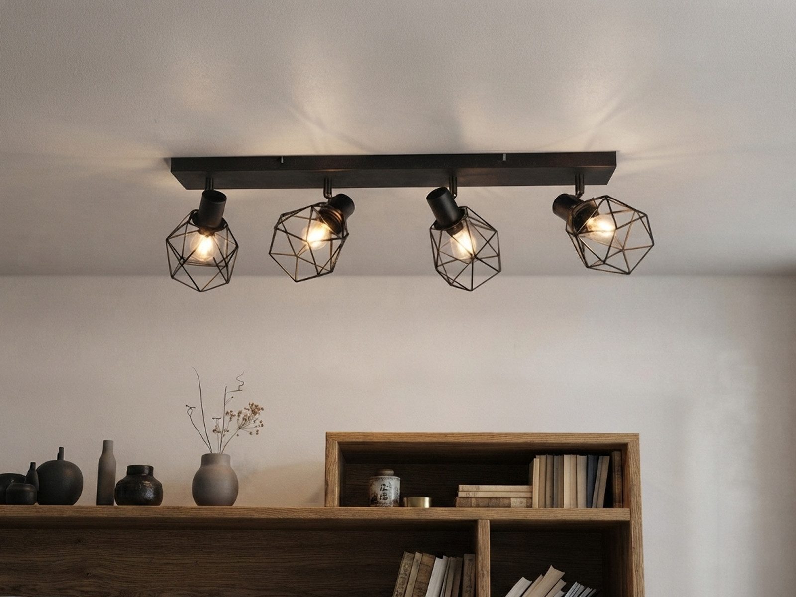 meineWunschleuchte Deckenstrahler E14 Gitter-Lampenschirme, Breite 70cm, ohne Leuchtmittel, Industrial Deckenlampe 4-flammig, innen Strahler schwenkbar