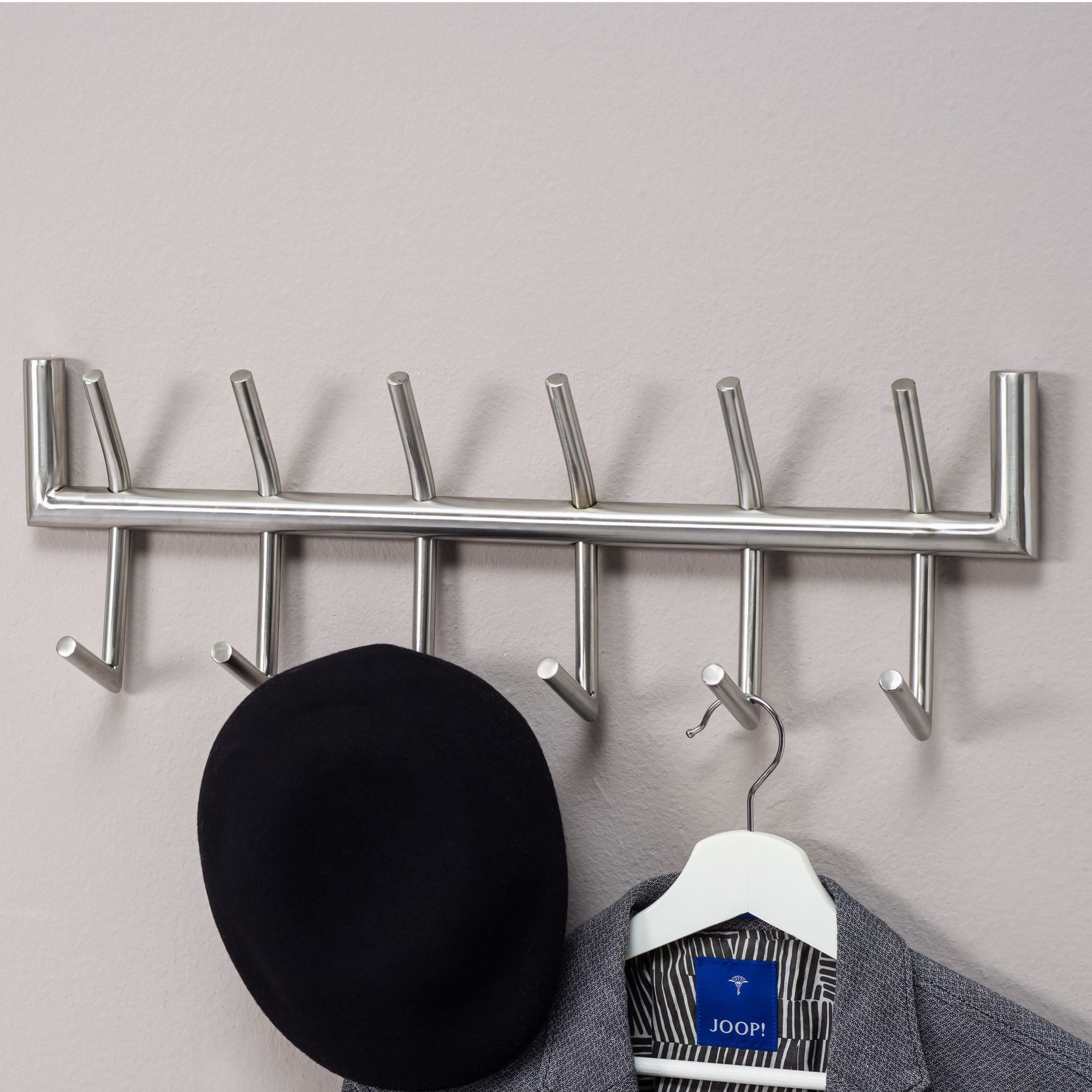 FINEBUY Wandgarderobe Garderobe Metall 60 cm Silber Flur Hakenleiste Paneel (Metall Silber 60x19x10 cm Hakenleiste Modern), Garderobe Wand Stahl, Flurgarderobe Modern