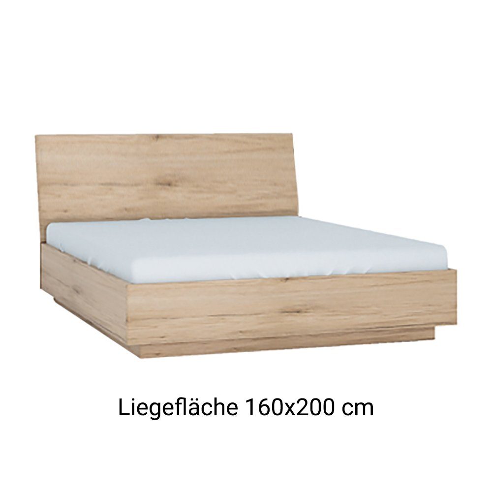 Lomadox Bett SANFORD-129, San Remo Eiche hell Nb., Bettkasten, Lattenrost klappbar, 160x200 cm