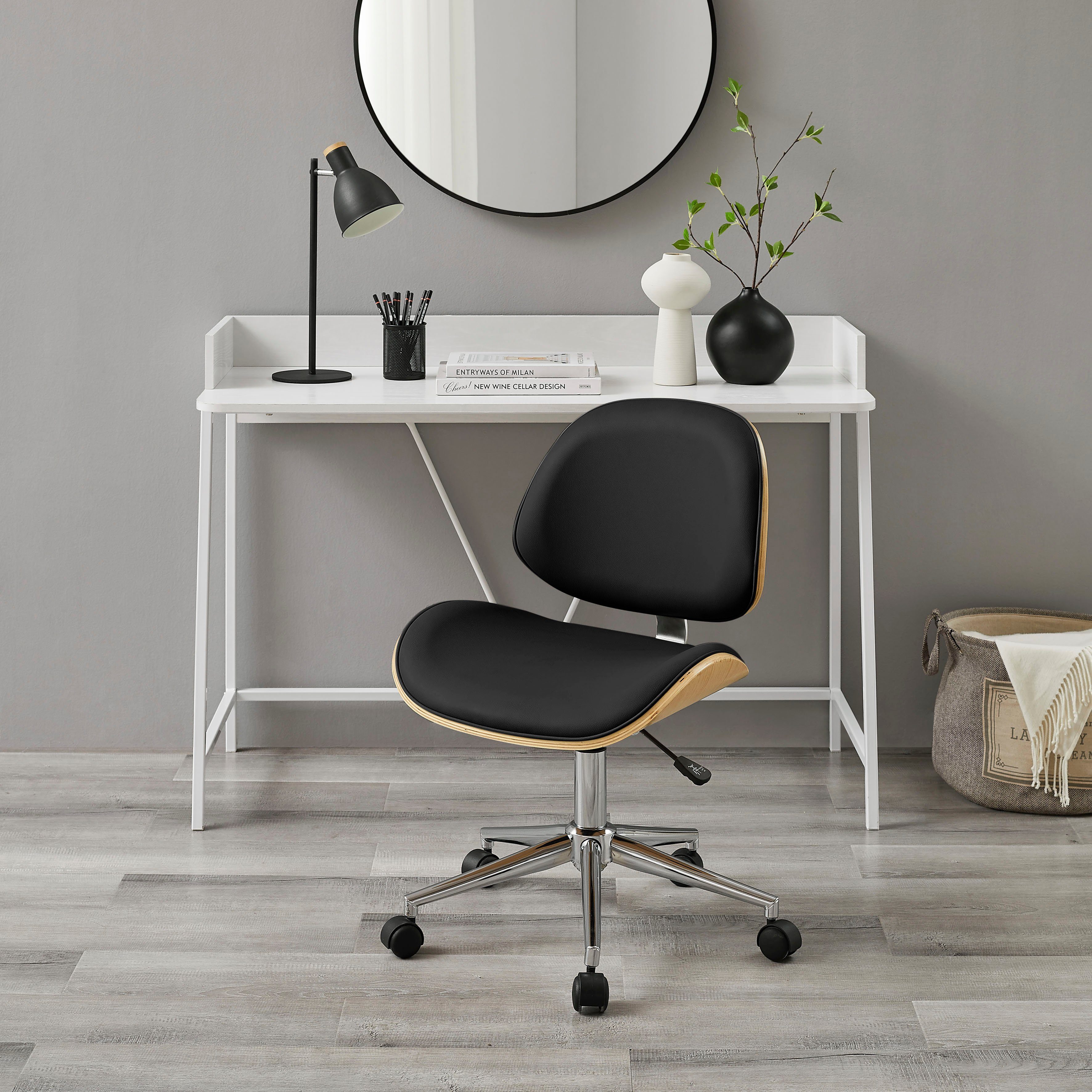 andas Bürostuhl Kiruna (1 St), schwarz drehbar Pappelholz Schale, Kunstleder, schwarz mit höhenverstellbar, | 360°