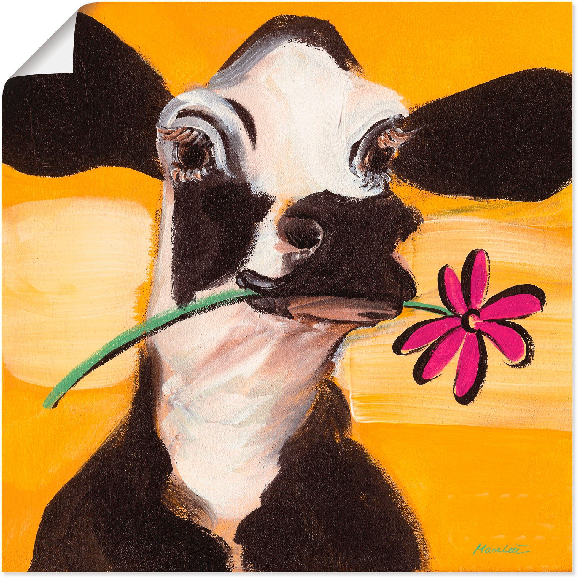 Artland Wandbild Glückliche Kuh, Haustiere (1 St), als Leinwandbild, Poster, Wandaufkleber in verschied. Größen