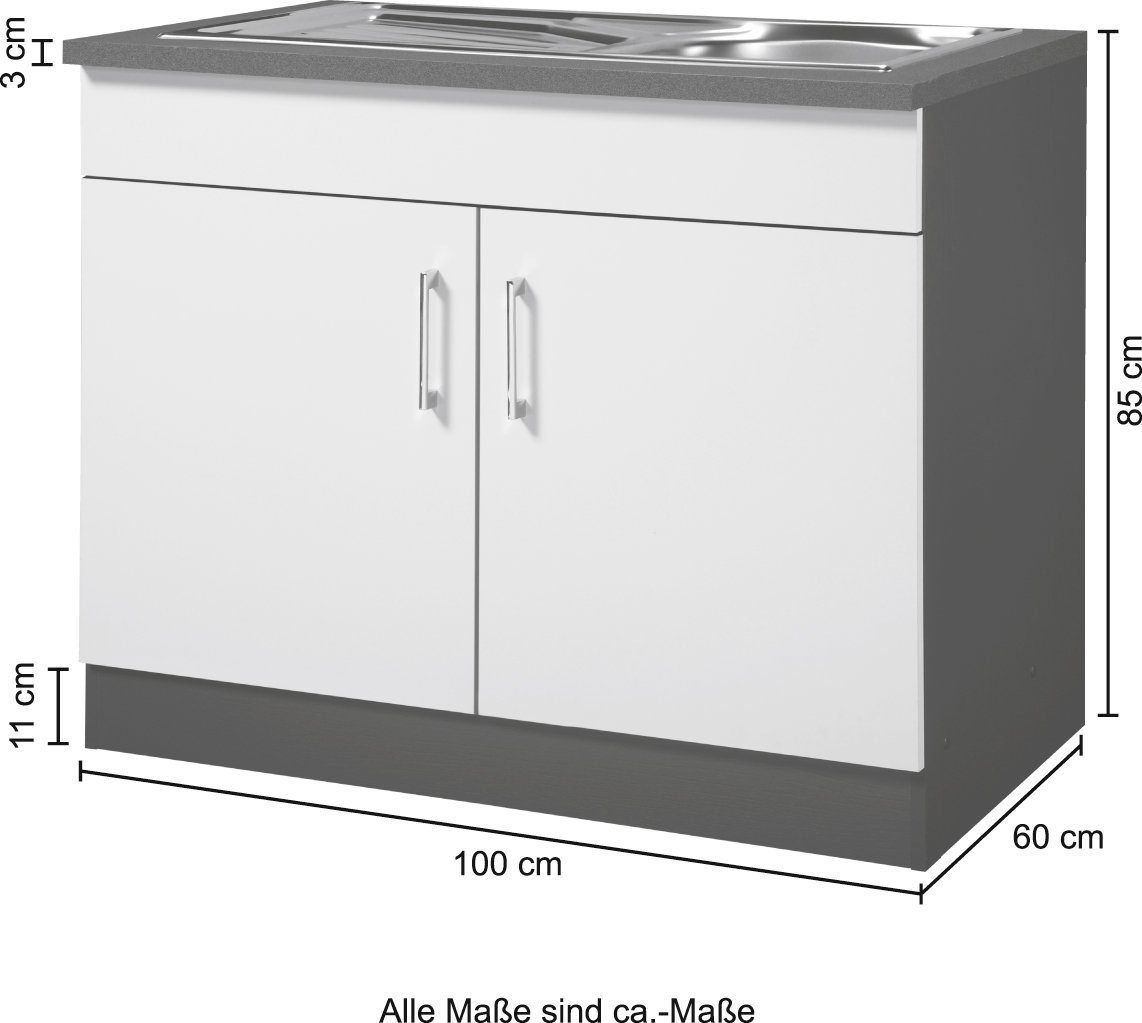 Spülenschrank weiß/ MÖBEL anthrazit HELD