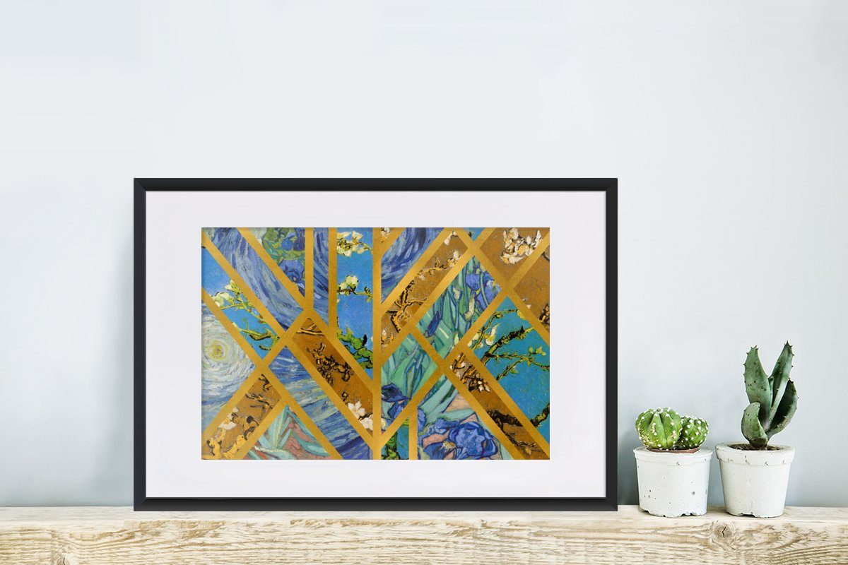 MuchoWow Poster Kunst - Gerahmtes Gogh Alte Schwarzem - Bilderrahmen mit Poster, St), Rahmen, Kunstdruck, Meister, Van (1