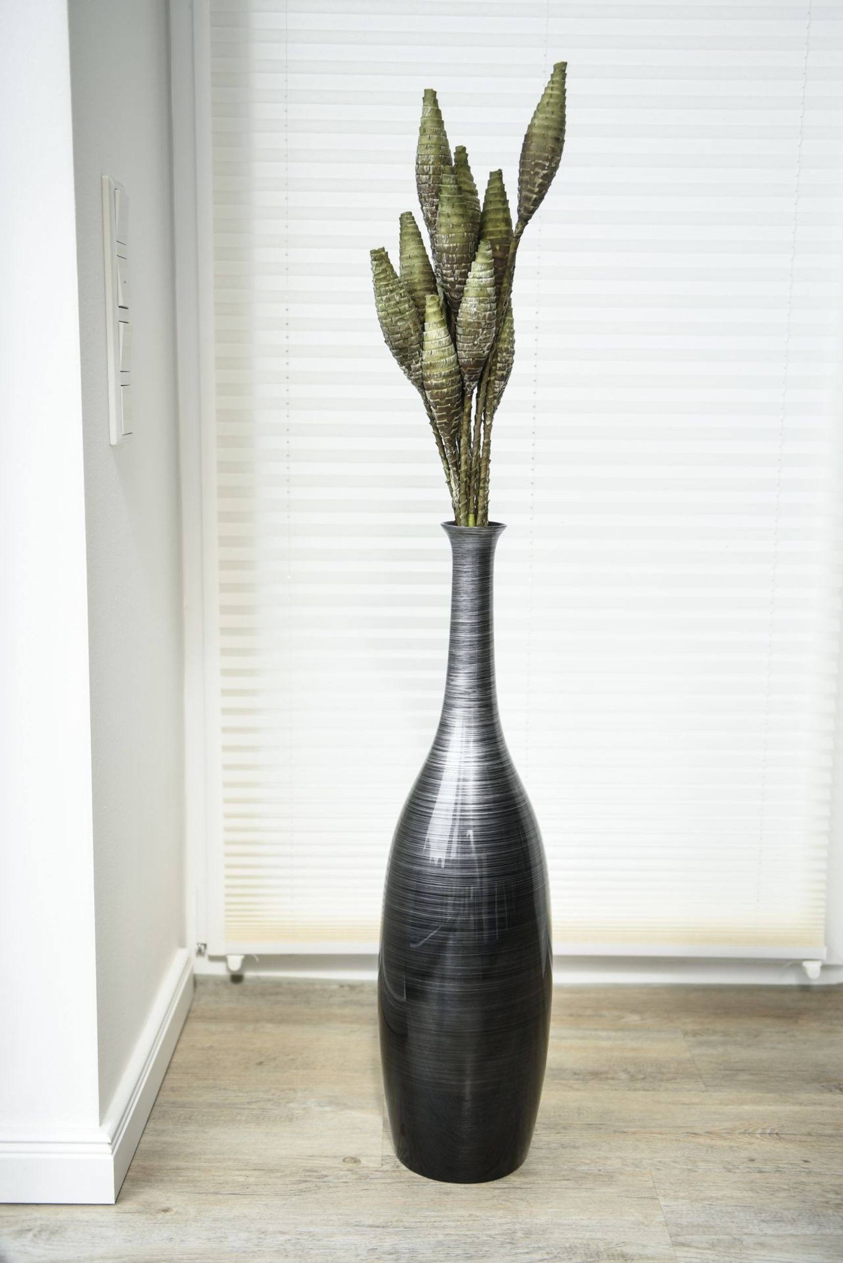 VIVANNO Bodenvase Fiberglas DELGADA Rund - Spiralschwarz Hochglanz Mit Muster (1 St), 18x77 cm