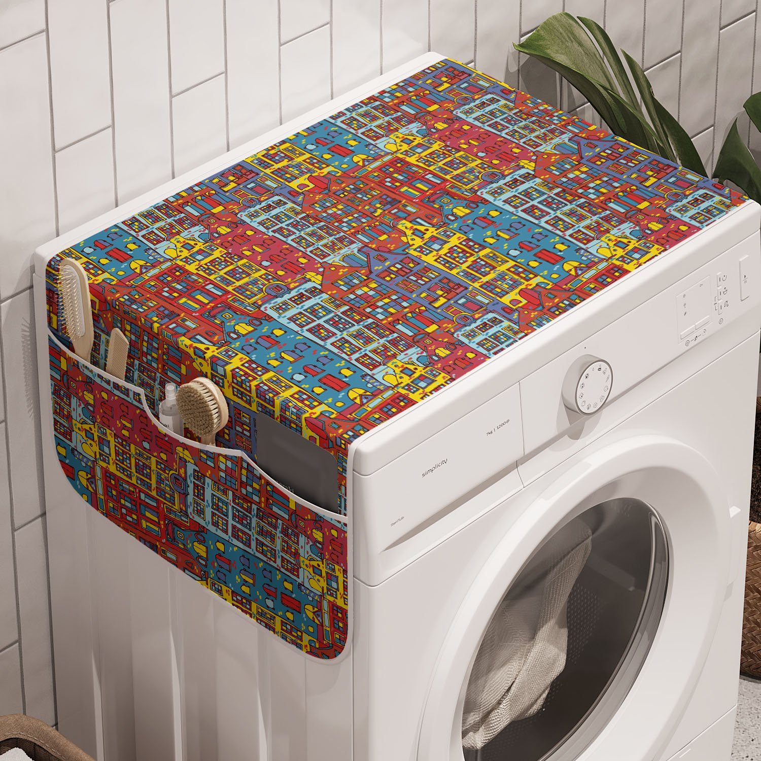 Karikatur Amsterdam Sketch Abakuhaus für Trockner, und Waschmaschine Anti-Rutsch-Stoffabdeckung Badorganizer