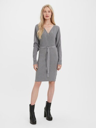 Vero Moda Strickkleid VMHOLLYREM Melange Medium V-NECK NOOS GA Grey LS DRESS