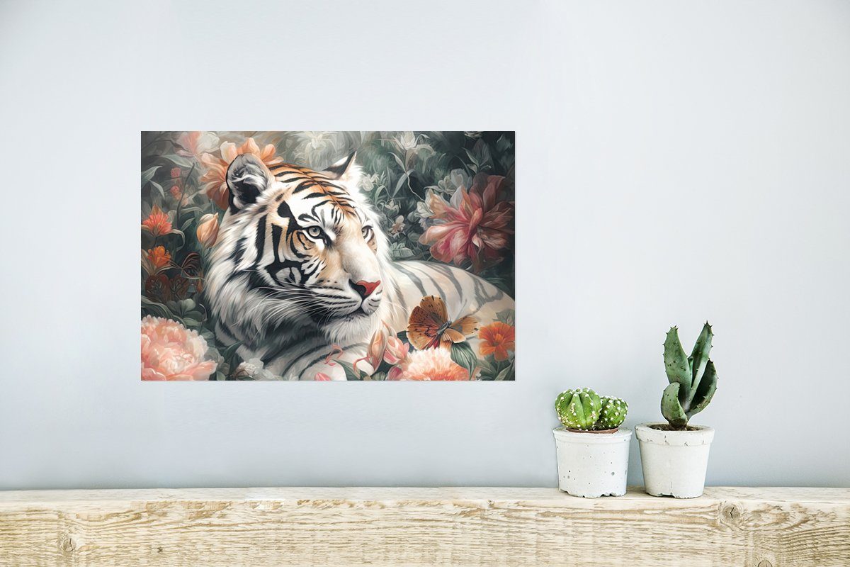 Wildtiere - Dschungel, Ohne Blumen St), Rahmen Poster, Wandposter Poster für (1 Wandbild, MuchoWow Tiger - - Wohnzimmer,