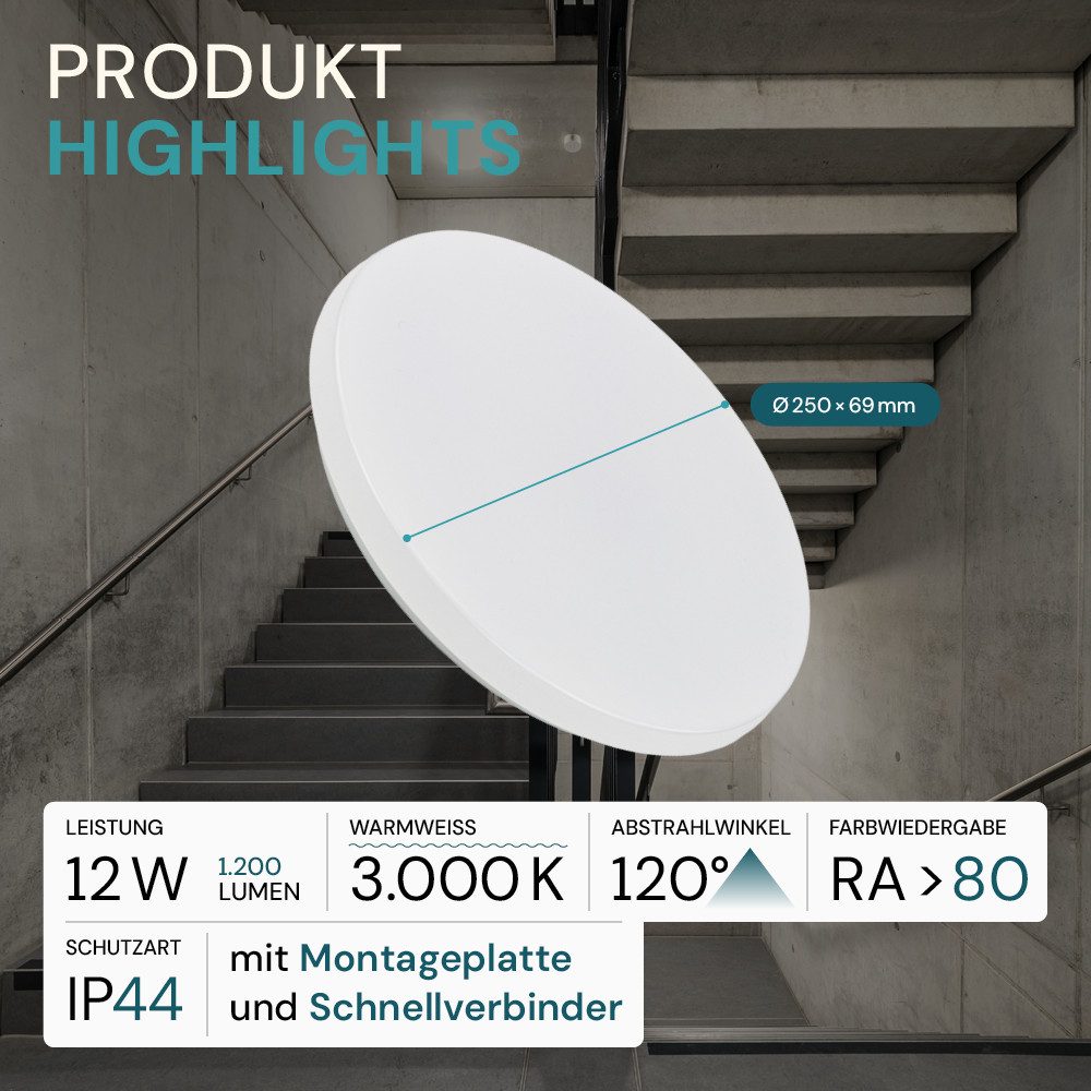 LUXULA Aufbauleuchte LUXULA LED Deckenleuchte 12 W 3000 K Warmweiß Weiß, LED fest integriert, Warmweiß – Bild 2 von 5