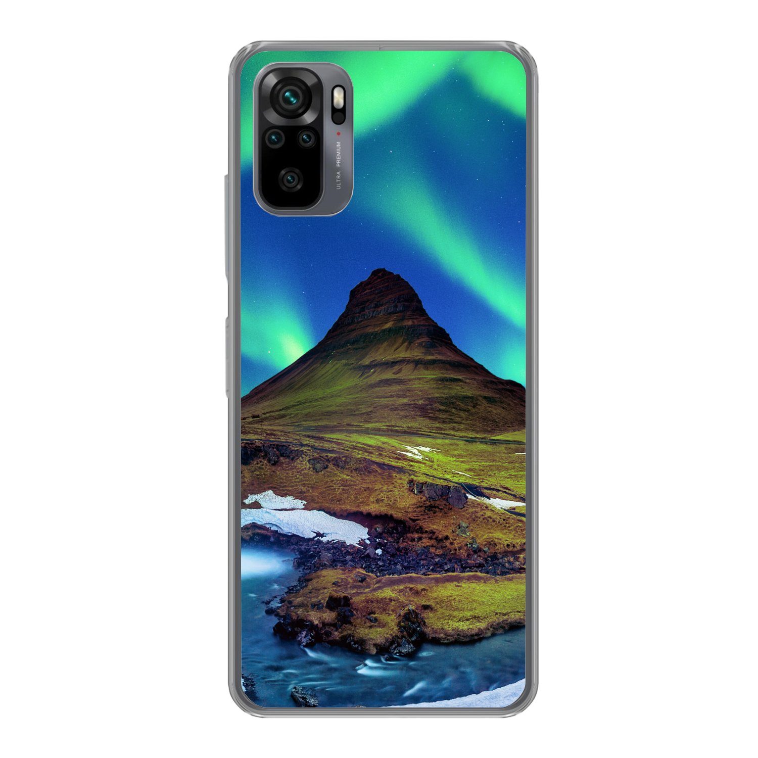 MuchoWow Handyhülle für Xiaomi Redmi Note 10S Nordlicht - Sternenhimmel - Island - Berg -, Phone Case, Silikon, Schutzhülle Dünn