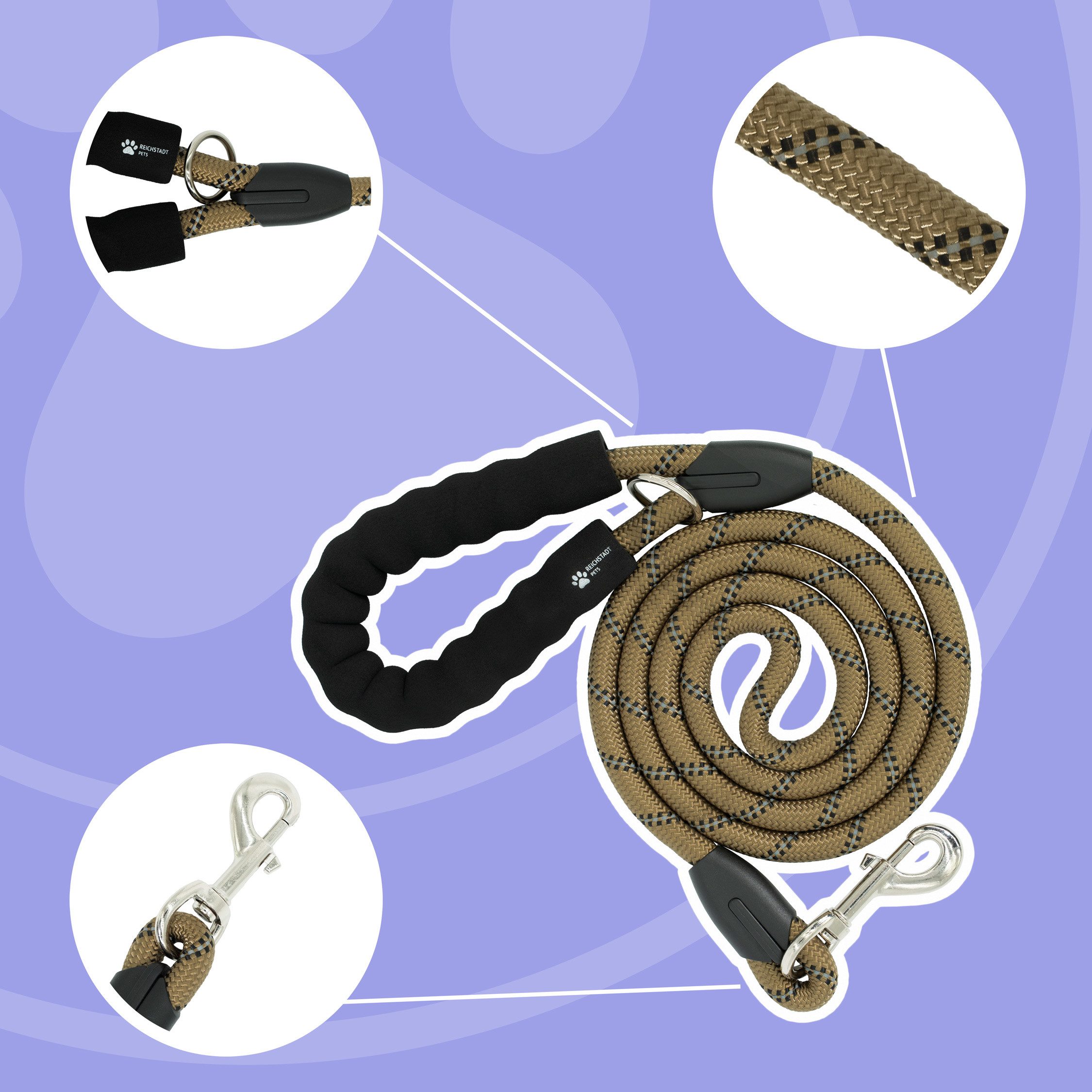 Reichstadt Hundeleine RS Pets Führleine Nylon 25RSP084, Nylon, Ergonomischer EVA-gepolsterter Griff für Blasenschutz