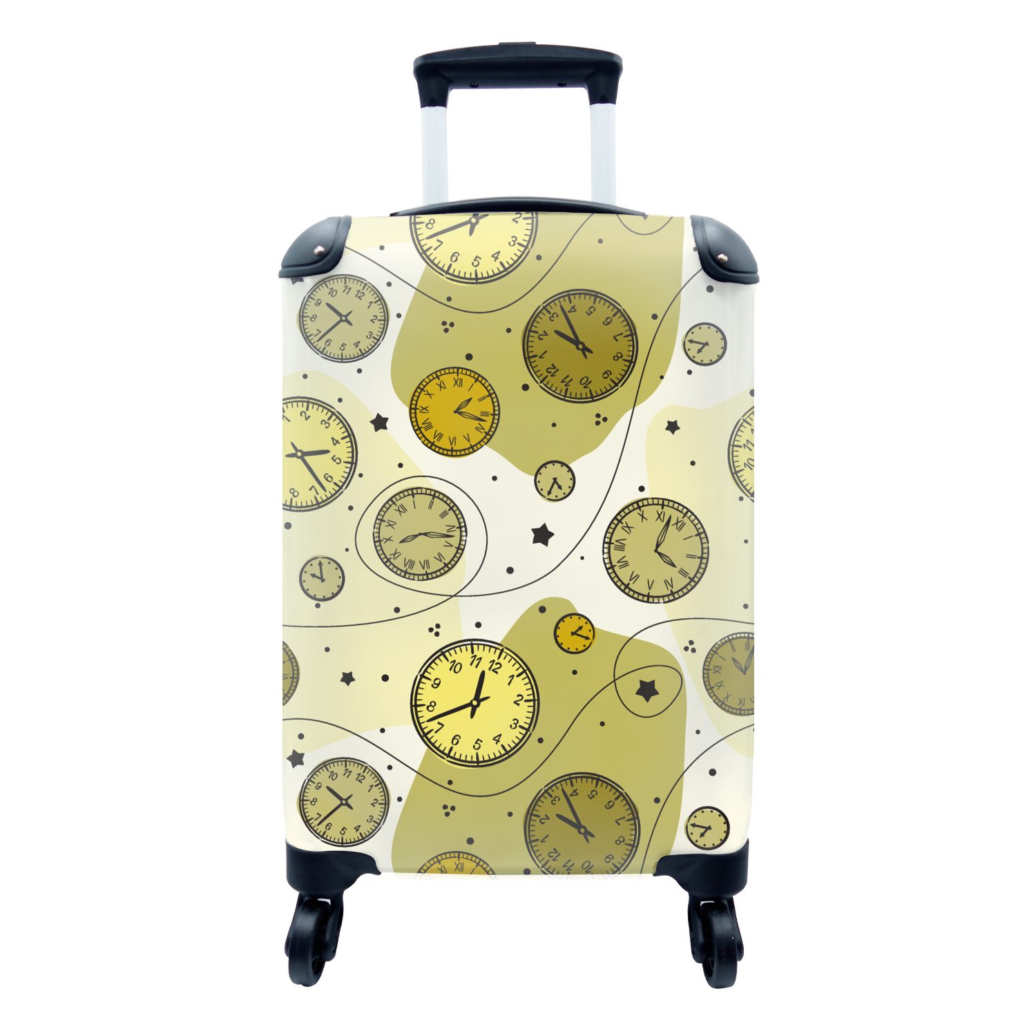 MuchoWow Handgepäckkoffer Retro - Uhr - Muster - Polka dots, 4 Rollen, Reisetasche mit rollen, Handgepäck für Ferien, Trolley, Reisekoffer
