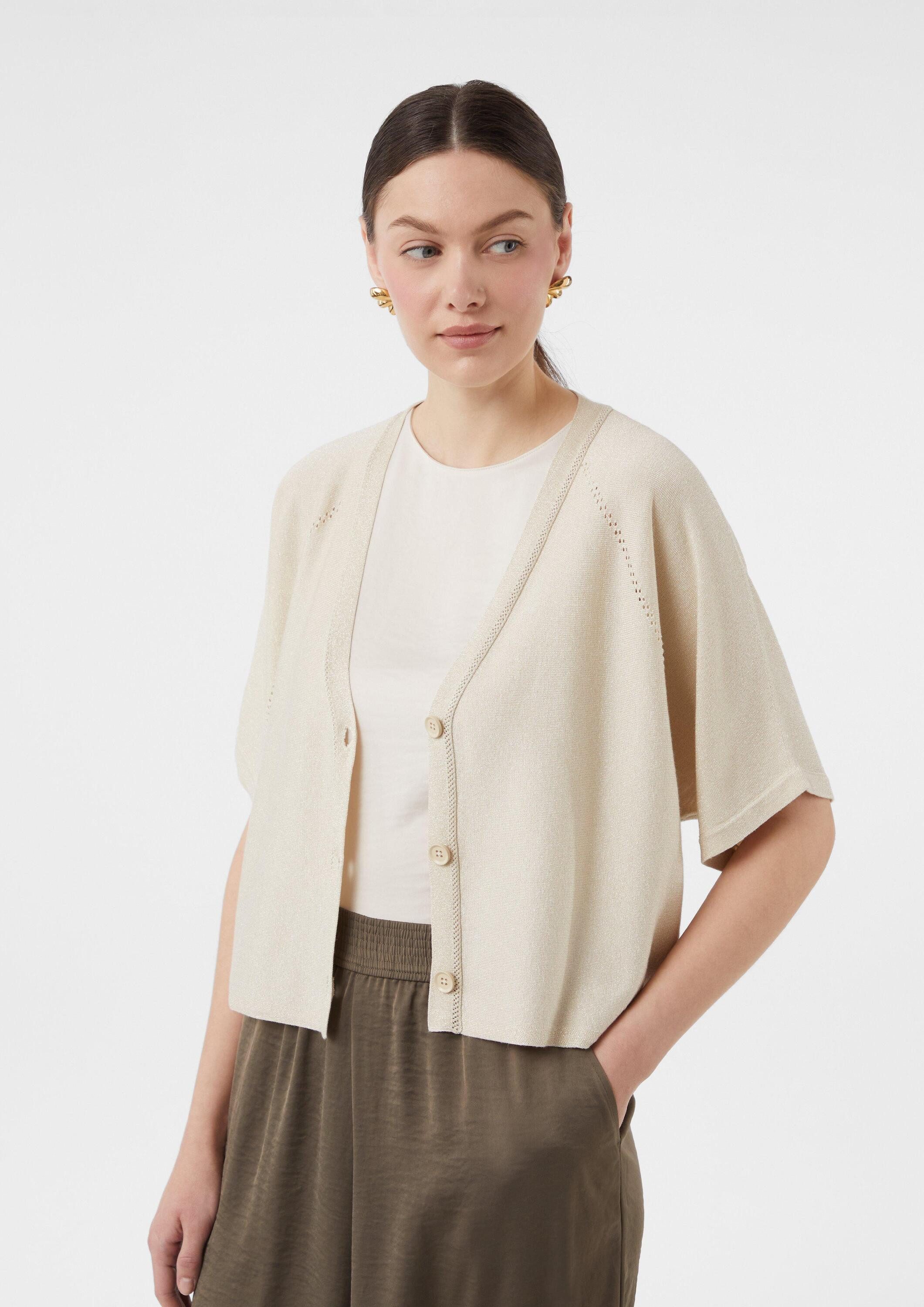 comma Cardigan Strickjacke Schimmernder Feinstrick-Cardigan mit Fledermausärmeln