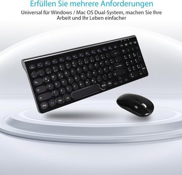 LeadsaiL Kabellose Combo, Silent, 2,4 GHz USB-Empfänger, Tastatur- und Maus-Set, mit DPI-Taste Für PC, Laptop Deutsches QWERTZ-Layout batteriebetrieben