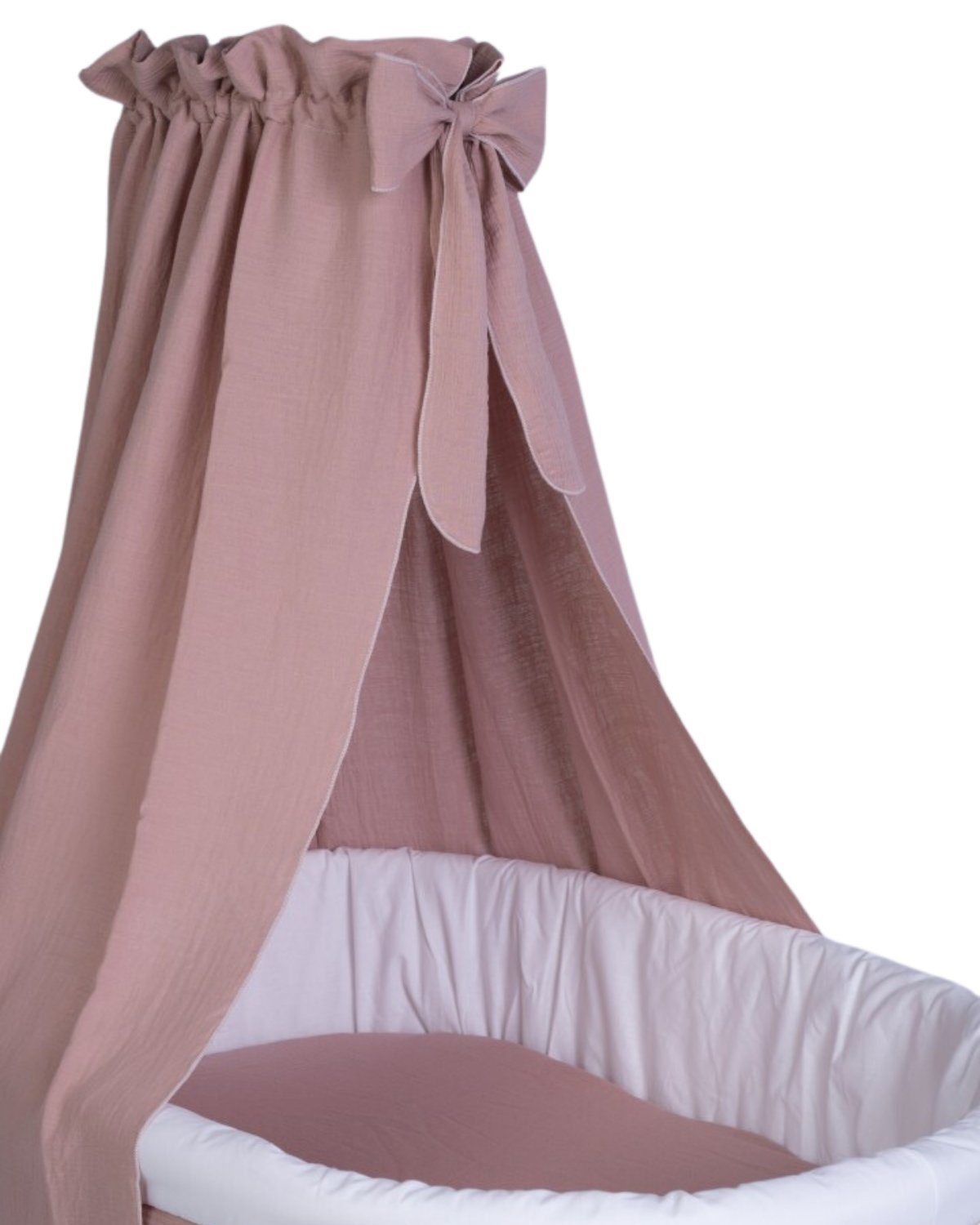 Mionido Babybett Textiles Set für Stubenwagen - Musselin rosa - 3-teilig,  Made in Germany, Handarbeit, Wiederverwendbare Verpackung
