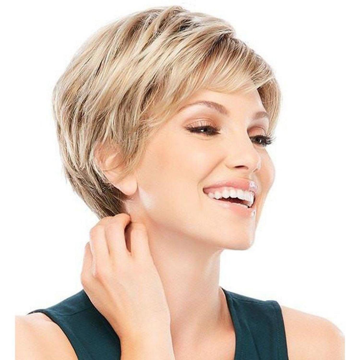 LuxusKollektion Echthaarperücke Perücke Echthaar Frauen Kurzhaar Blond Schwarze Wurzeln blond477