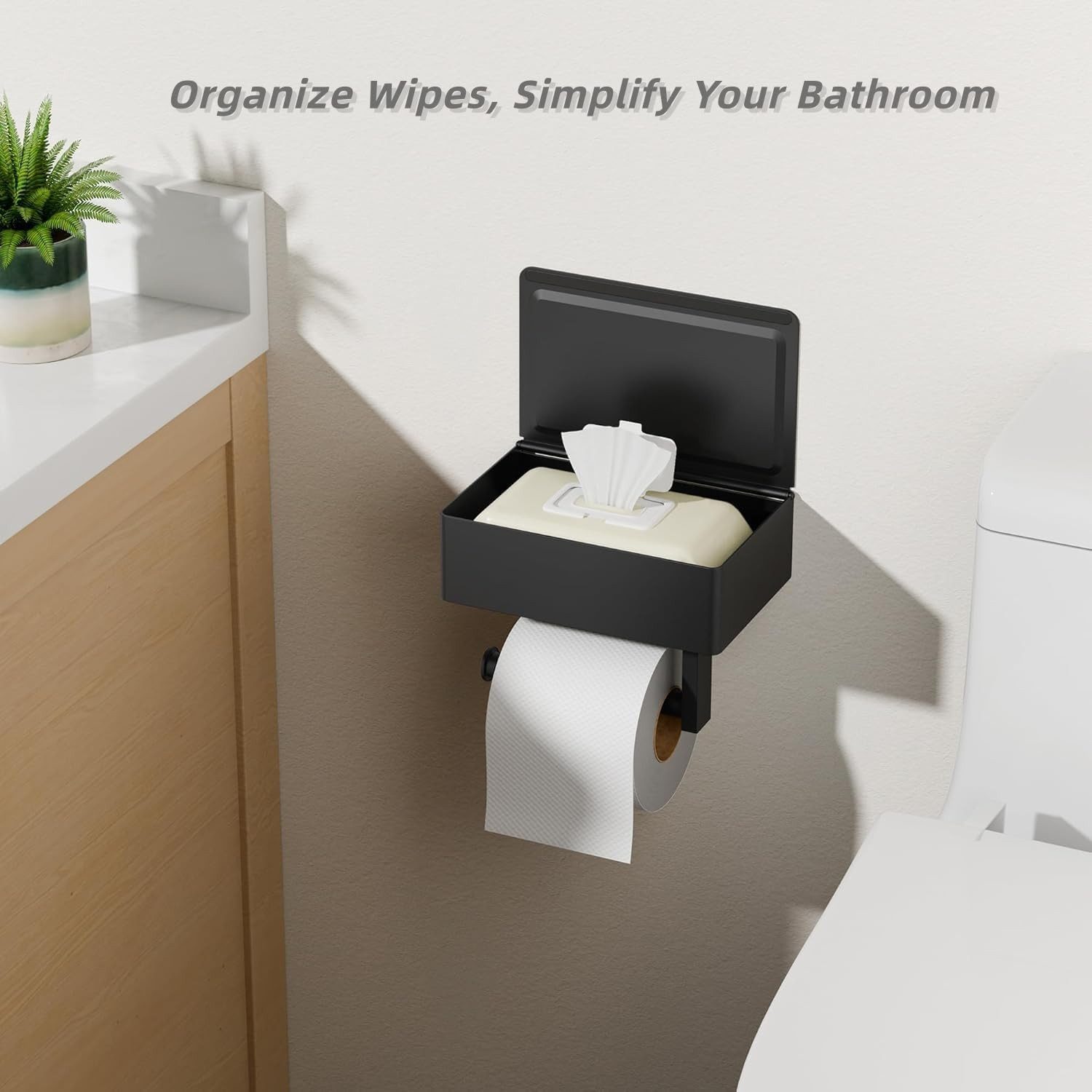Toomoke Toilettenpapierhalter WC-Rollenhalter mit Feuchttücherbox, Klopapierhalter mit Ablage (Bad Organizer, Toilettenrollenhalter, Wandhalter für Bad und Gäst – Bild 2 von 5