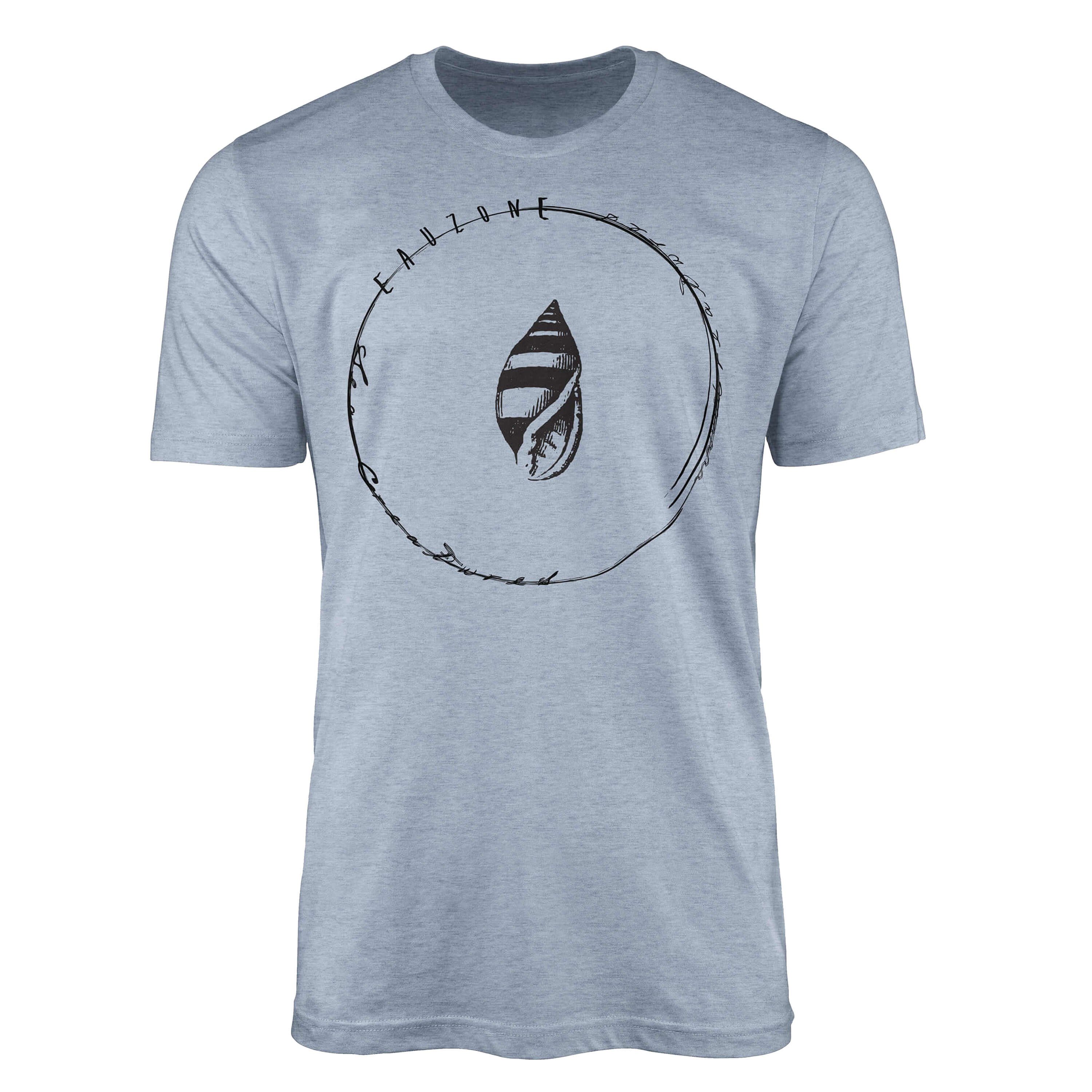 Sinus Art T-Shirt T-Shirt Tiefsee Fische - Serie: Sea Creatures, feine Struktur und sportlicher Schnitt / Sea 001 Stonewash Denim