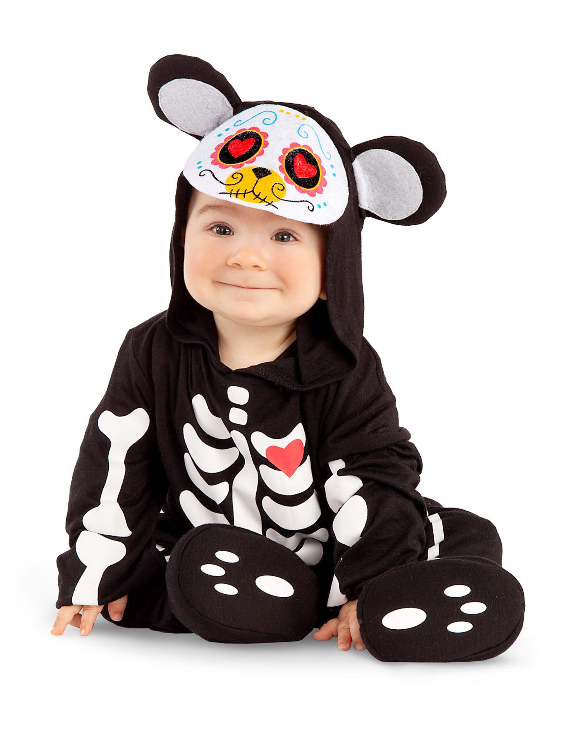 Viving Costumes Monster-Kostüm Gemütliches Dia de los Muertos-Bärenkostüm für Babys schwarz-weiß-bunt