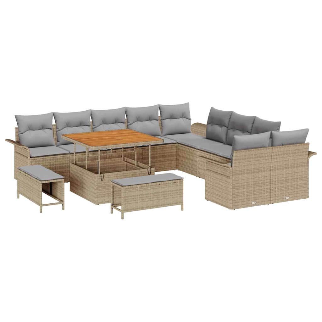 vidaXL Gartenlounge-Set Gartensofa-set mit Kissen 13 pcs Beige Poly-Rattan, (13-tlg)