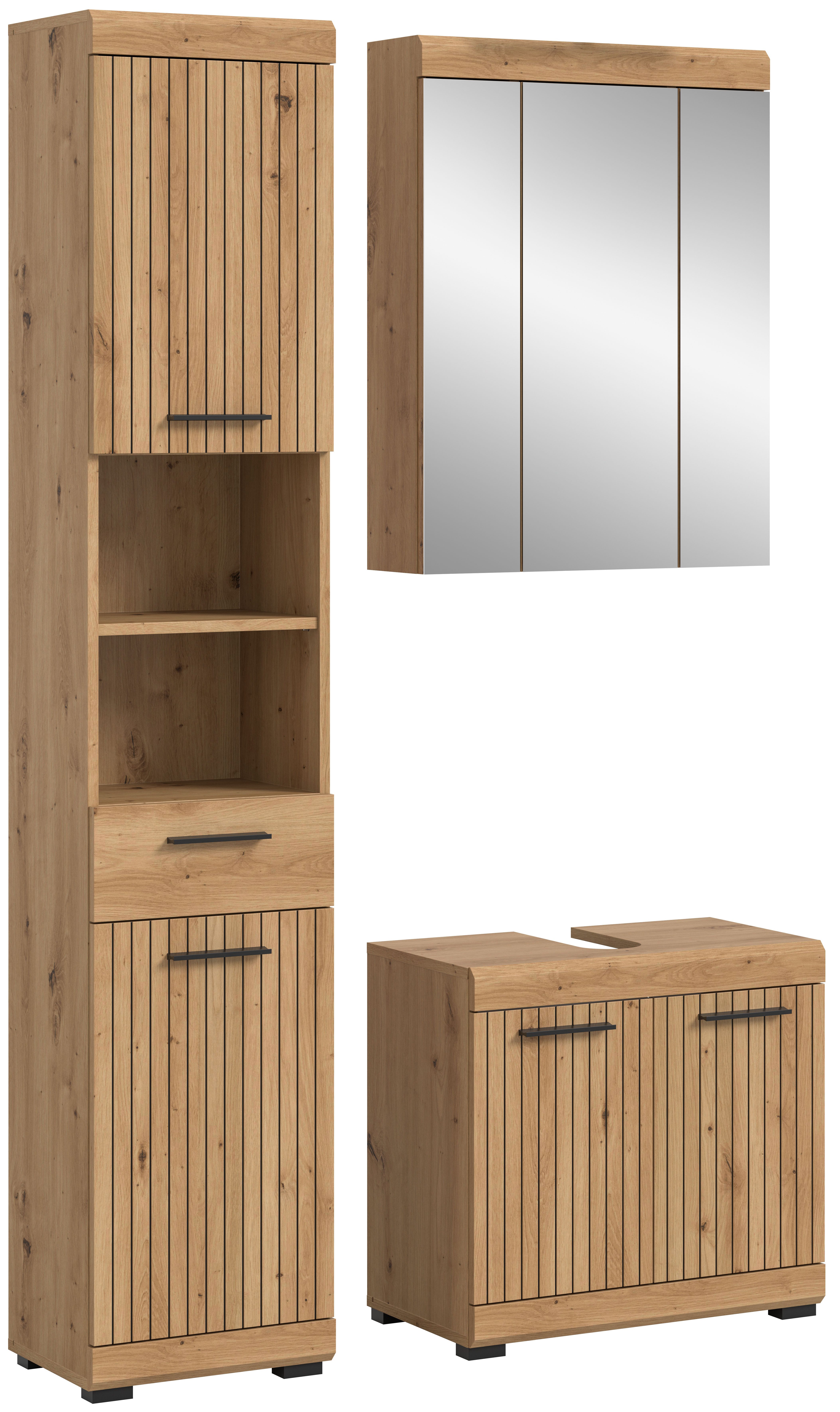 welltime Badmöbel-Set SIENA, 3 teilig, bestehend aus:, (Set, 3-St., TOPSELLER), Hochschrank, Waschbeckenunterschrank, Spiegelschrank