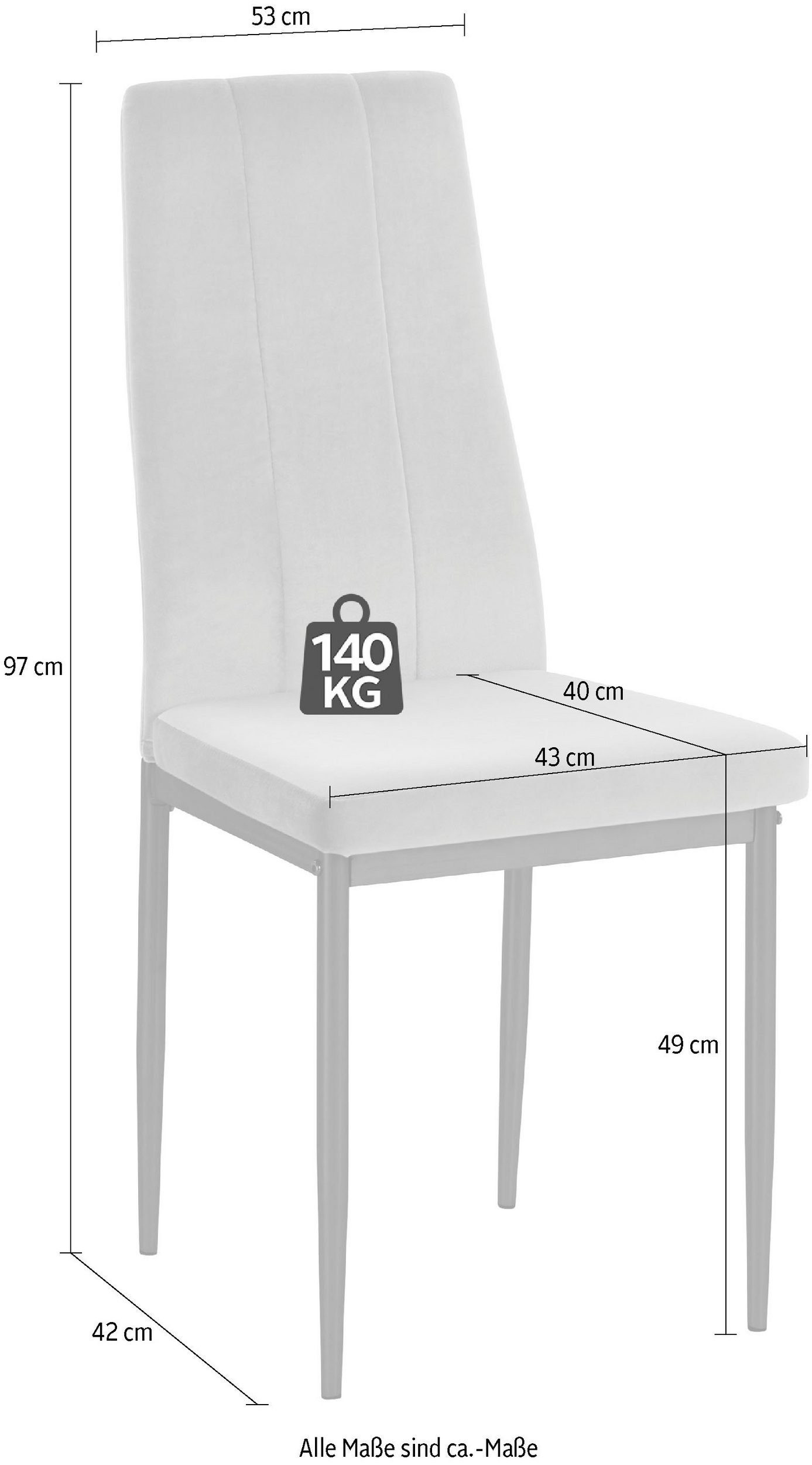 Kane Polsterstuhl, Sitzhöhe Esszimmerstuhl Metallgestell, Bezug (Set, Samtoptik, in cm 49 St), 2 loft24