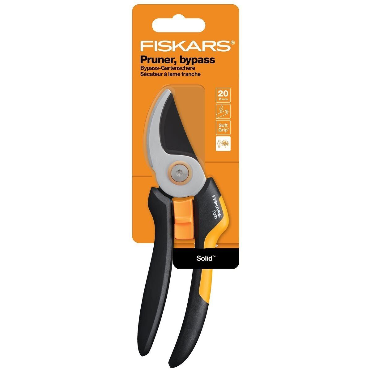 Fiskars Gartenschere Solid M Bypass P321, Stabiler und ergonomischer