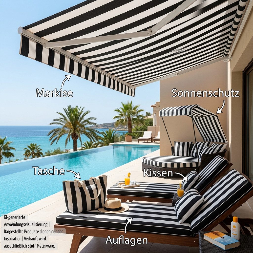 novely® Stoff Abverkauf, LLORET UV ACRYL Markisenstoff Strandkorb Outdoor Stoff, Antibakteriell, UV-beständig, wasserabweisend, Meterware, 1lfm