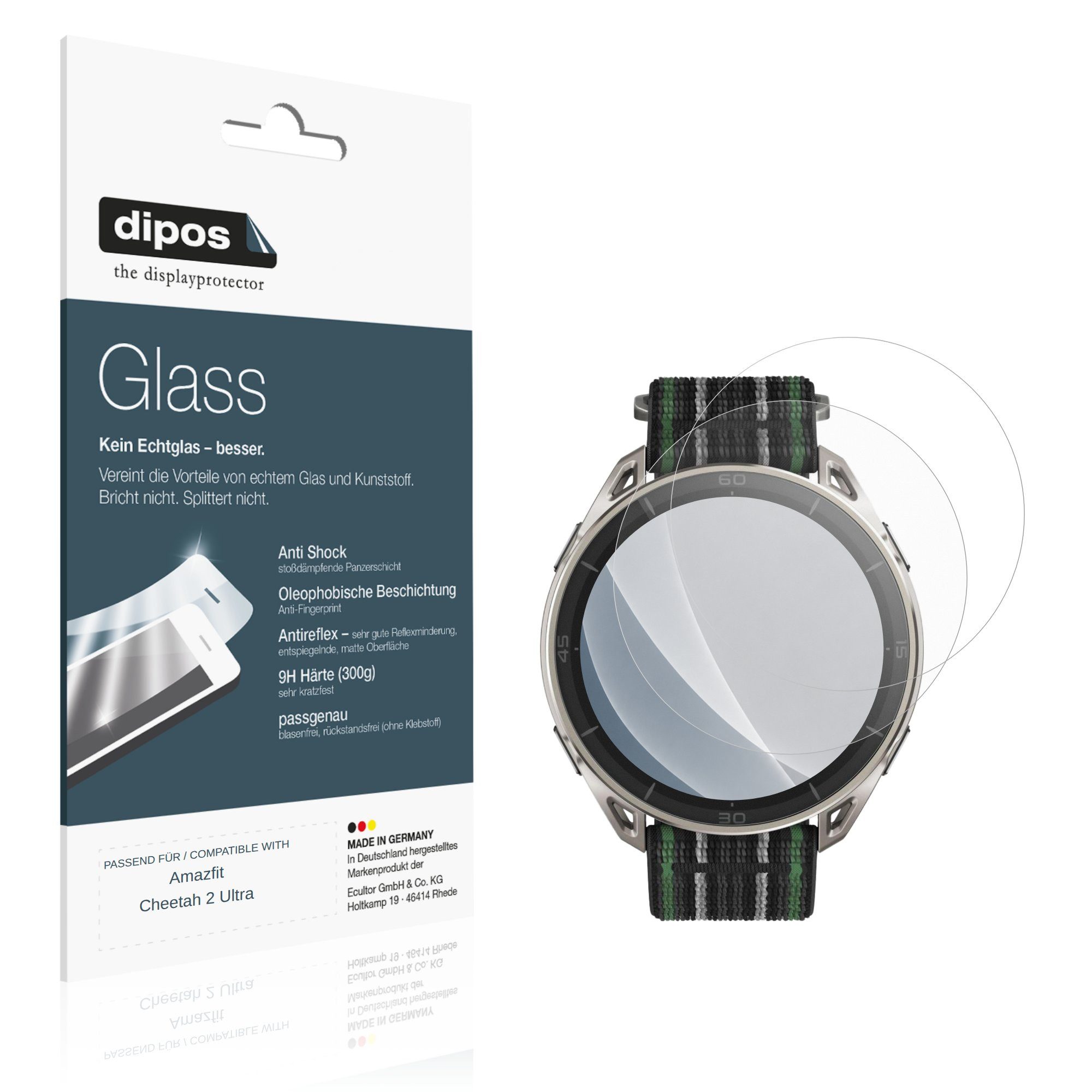 dipos Displayschutzfolie Schutzfolie für Amazfit Cheetah 2 Ultra, 2 Stück, Displayschutz Schutz Folie Made in Germany