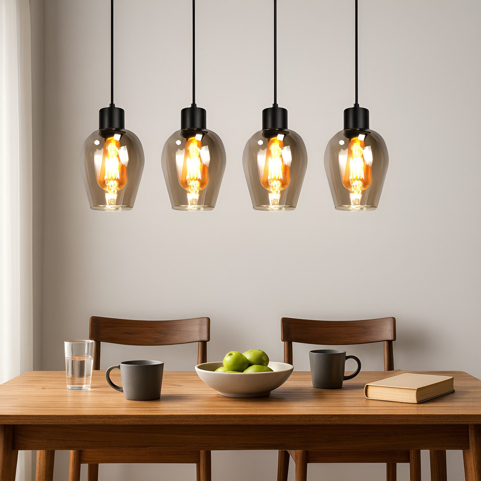 Nettlife Pendelleuchte Vintage Schwarz mit 1/3/4 flammig Rauchglas-Schirmen günstig online kaufen